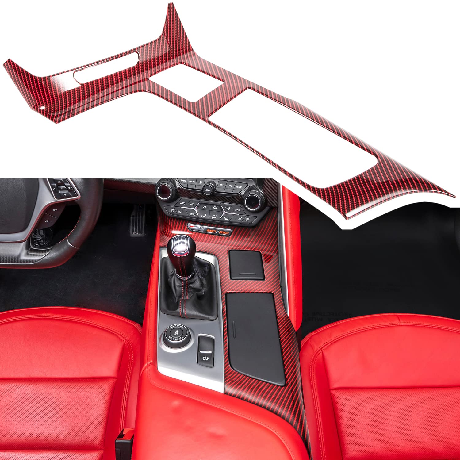 Carbon Fiber Look Control Gears Panel Protective Cover For Chevrolet Corvette C7 Z06 Z51 Zr1 Stingray Grand Sport 2014 2015 2016 2017 2018 2019 Center Console Shift Trim Interior Accessories (Red)