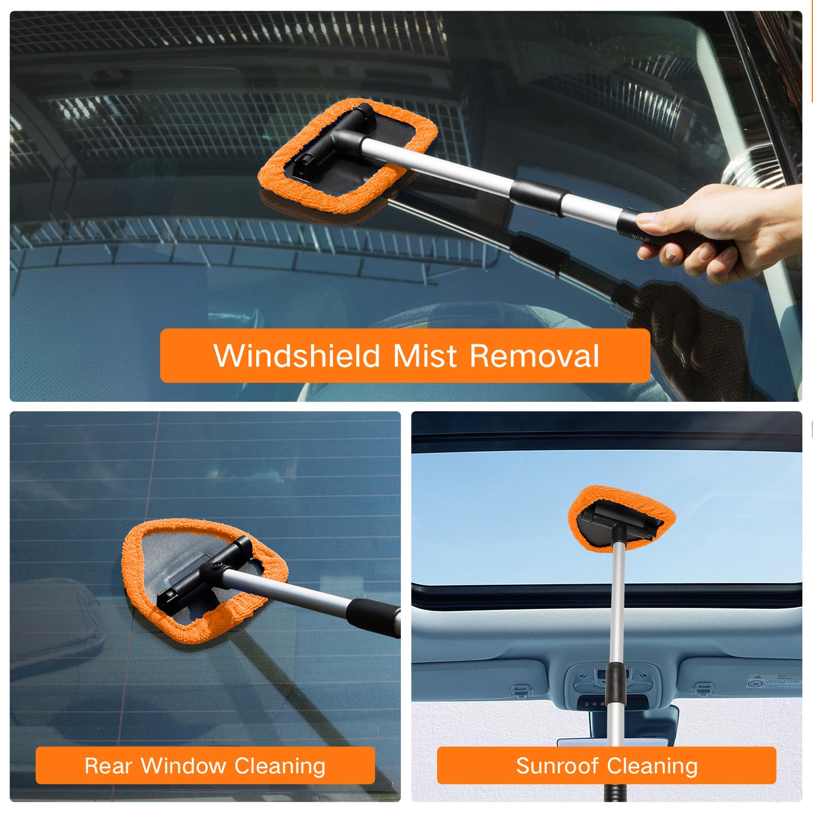 Qydipclin 11pcs Windshield Cleaner Tool, Car Window Cleaning Wash Kit with 6 Reusable Microfiber Pads 2 Spray Bottles and Extend