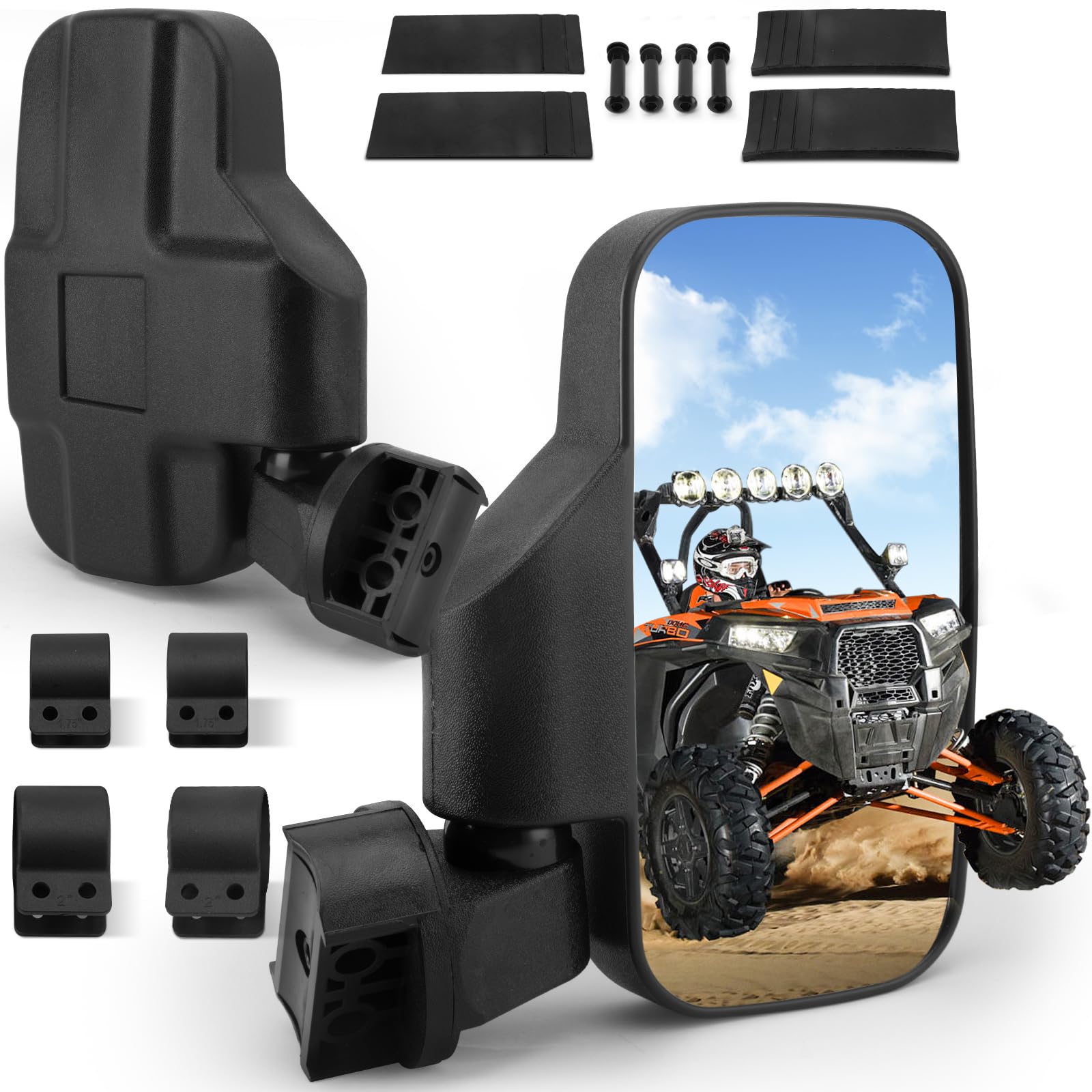 UTV Mirrors, UTV Side Mirrors Compatible with 1.6-2 IN Roll Cage Pioneer Polaris RZR 900 1000 Can Am Kawasaki Mule Rhino YXZ Zfo