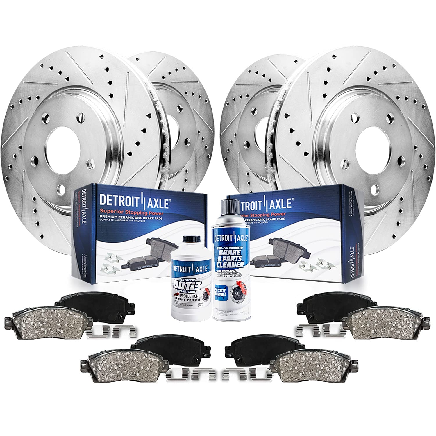 Detroit Axle - Brake Kit for 2006 2007 2008 2009 Land Rover Range Rover Sport, Drilled & Slotted Disc Brake Rotors Ceramic Brake
