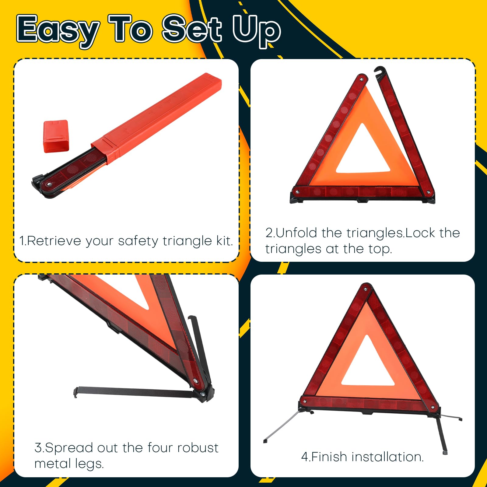 Acymner Reflective Safety Triangle Kit | Emergency Warning Triangles with Storage Case Roadside Reflective Early Warning Sign fo
