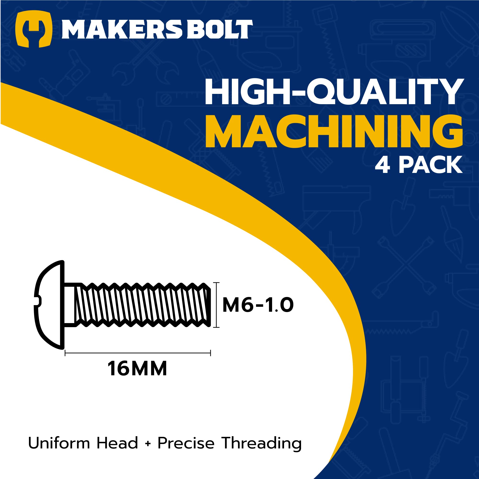 MAKERS BOLT Black License Plate Screws, Stainless Steel M6-1.0 x 16mm, Phillips Machine Pan Head, Pack of 4