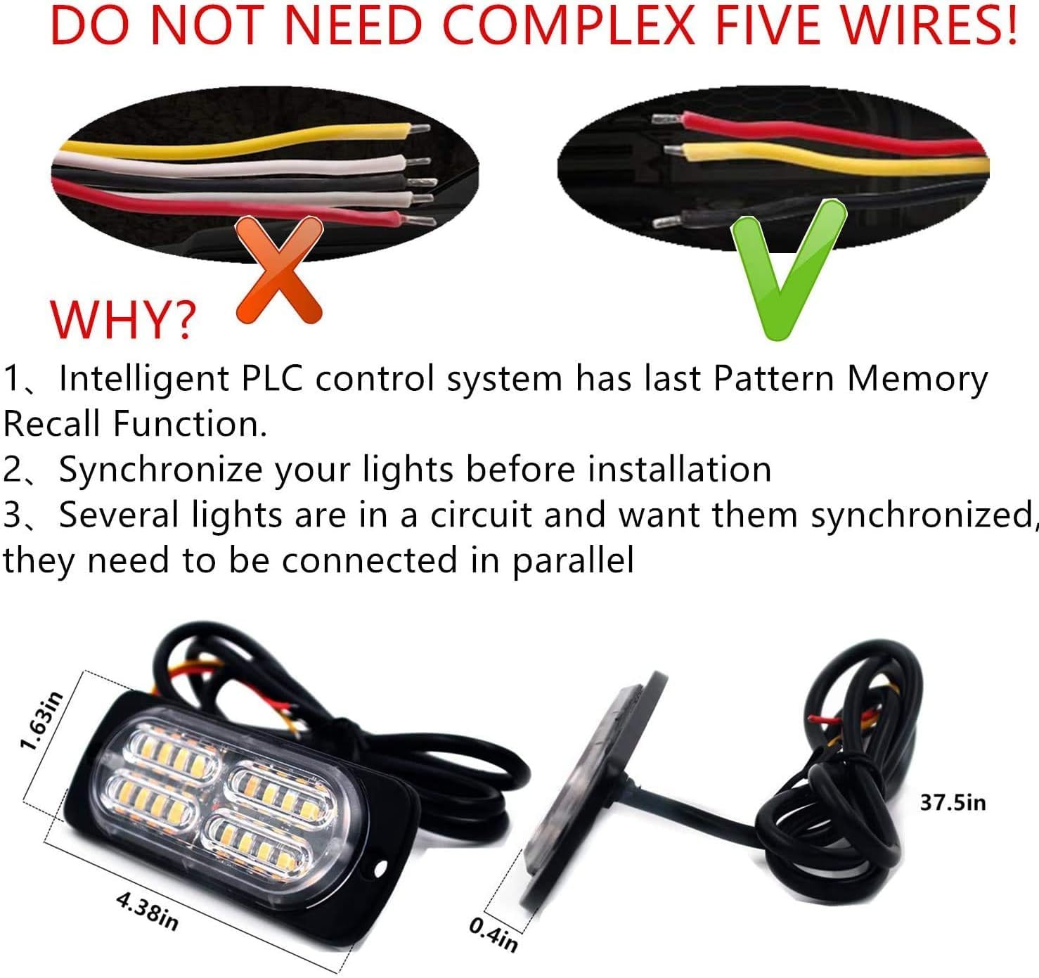Ease2U E 12-24V 24-Led Super Bright Emergency Warning Caution Hazard Construction Waterproof Amber Strobe Light Bar With 32 Diff