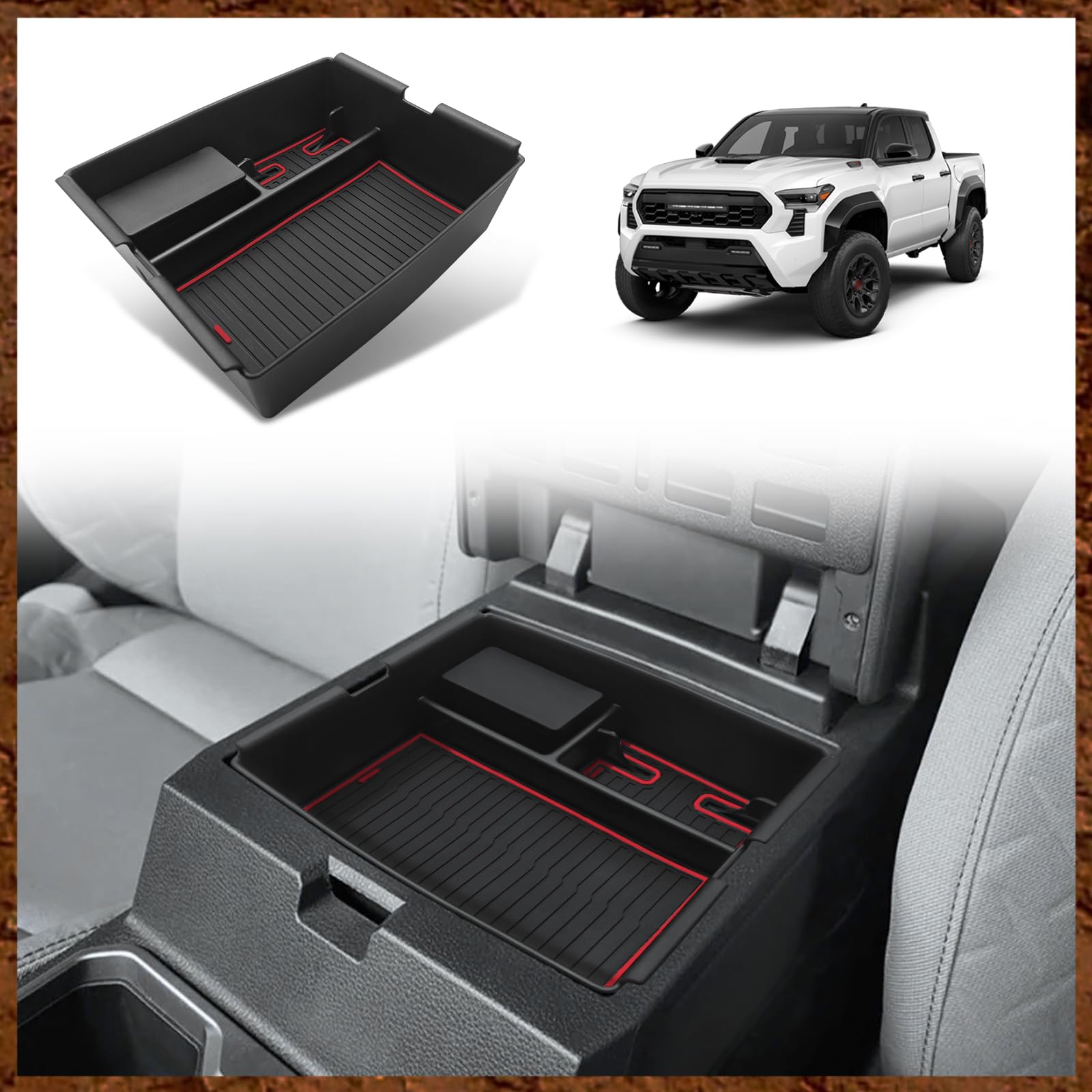 Muslogy Center Console Organizer Compatible With Toyota Tacoma 2024 Accessories Middle Console Storage Box Abs Material With Ant