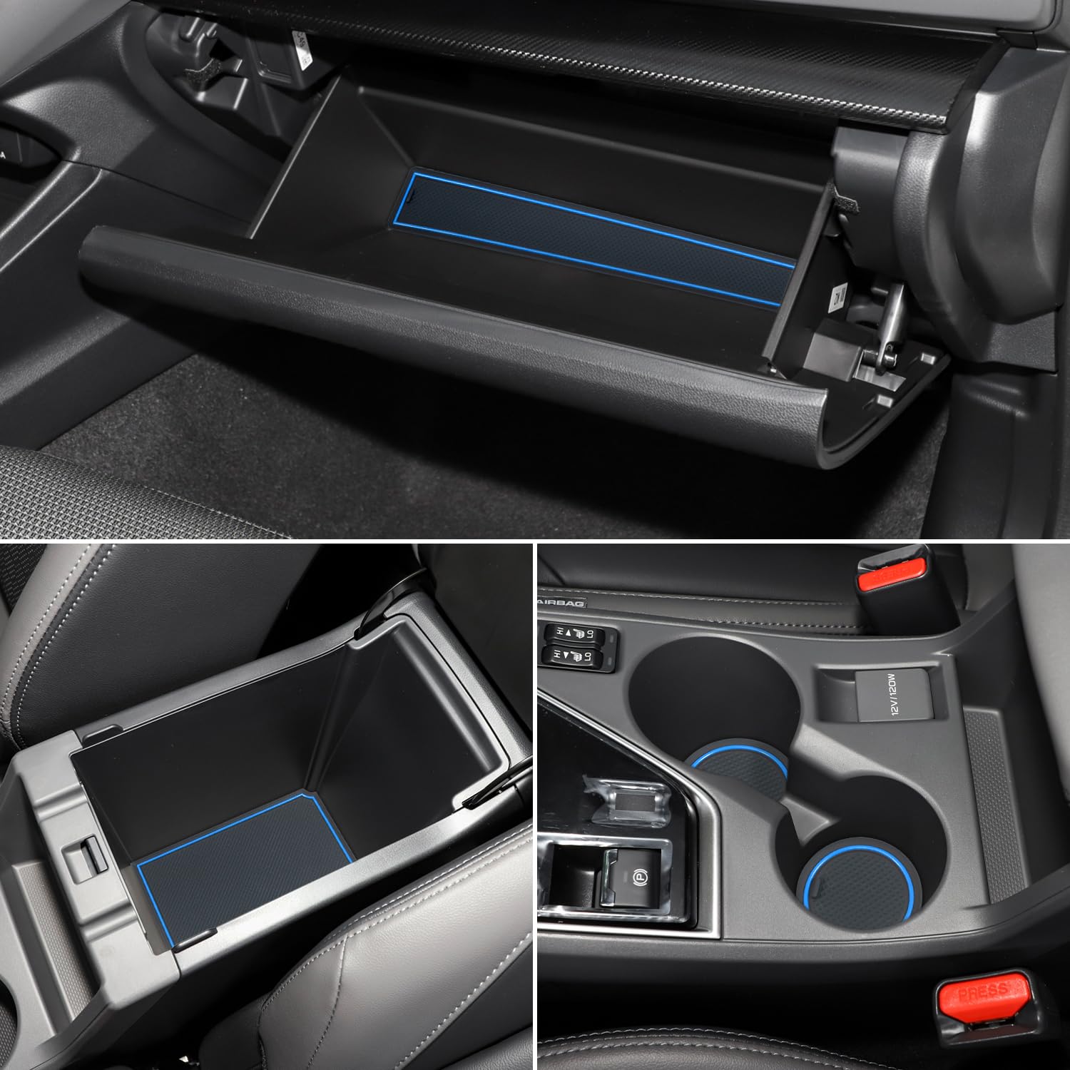 MOCHENT Center Console Liner Set for Subaru Crosstrek 2024-2025, 18 Pcs, Blue, Non-Slip Rubber Cup Holder & Door Pocket Mats
