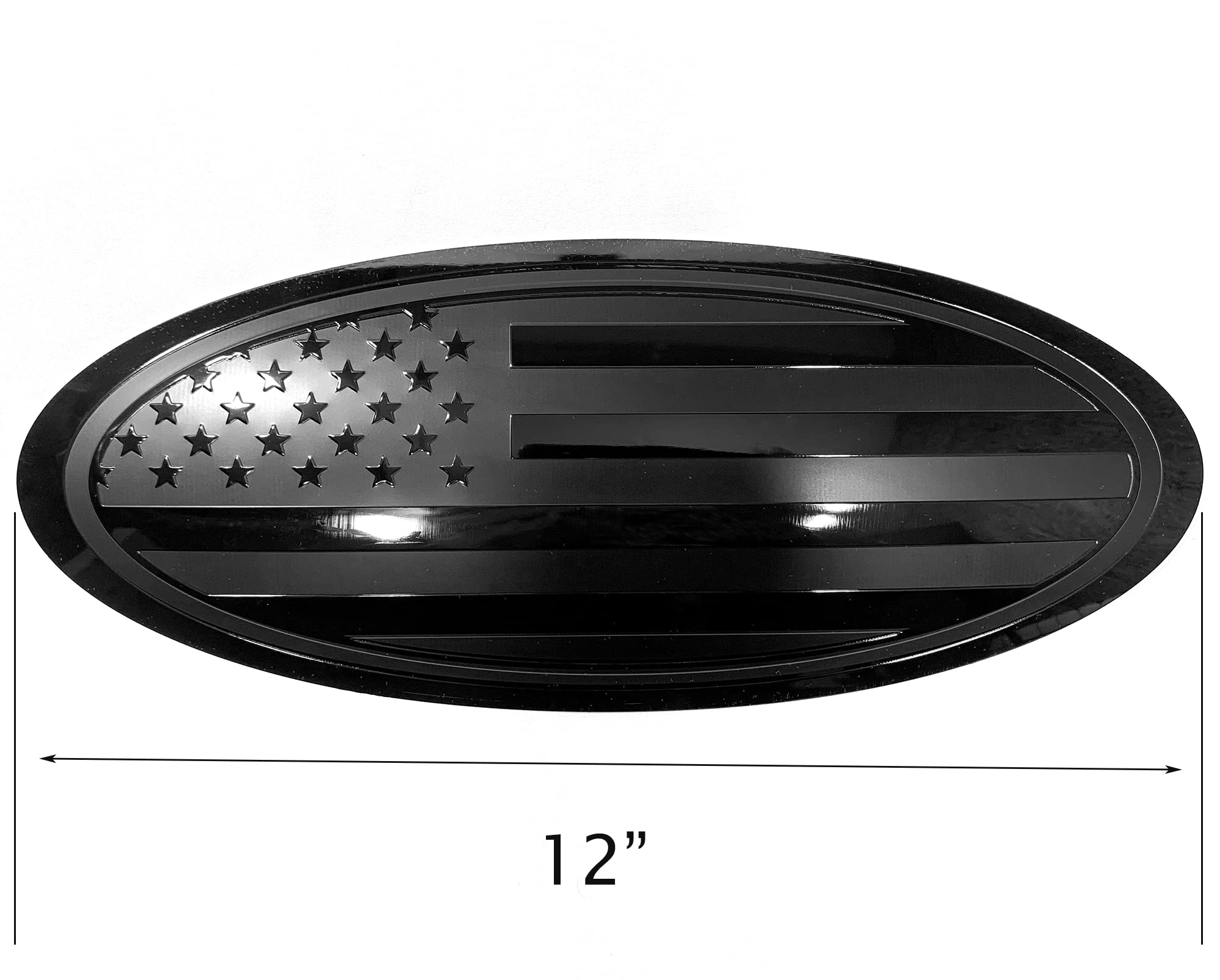 12 Inch Front Grille Tailgate Rear Aluminum Overlay American Black Flag Emblem For Superduty F250 F350 Super Duty (Black, 12'')