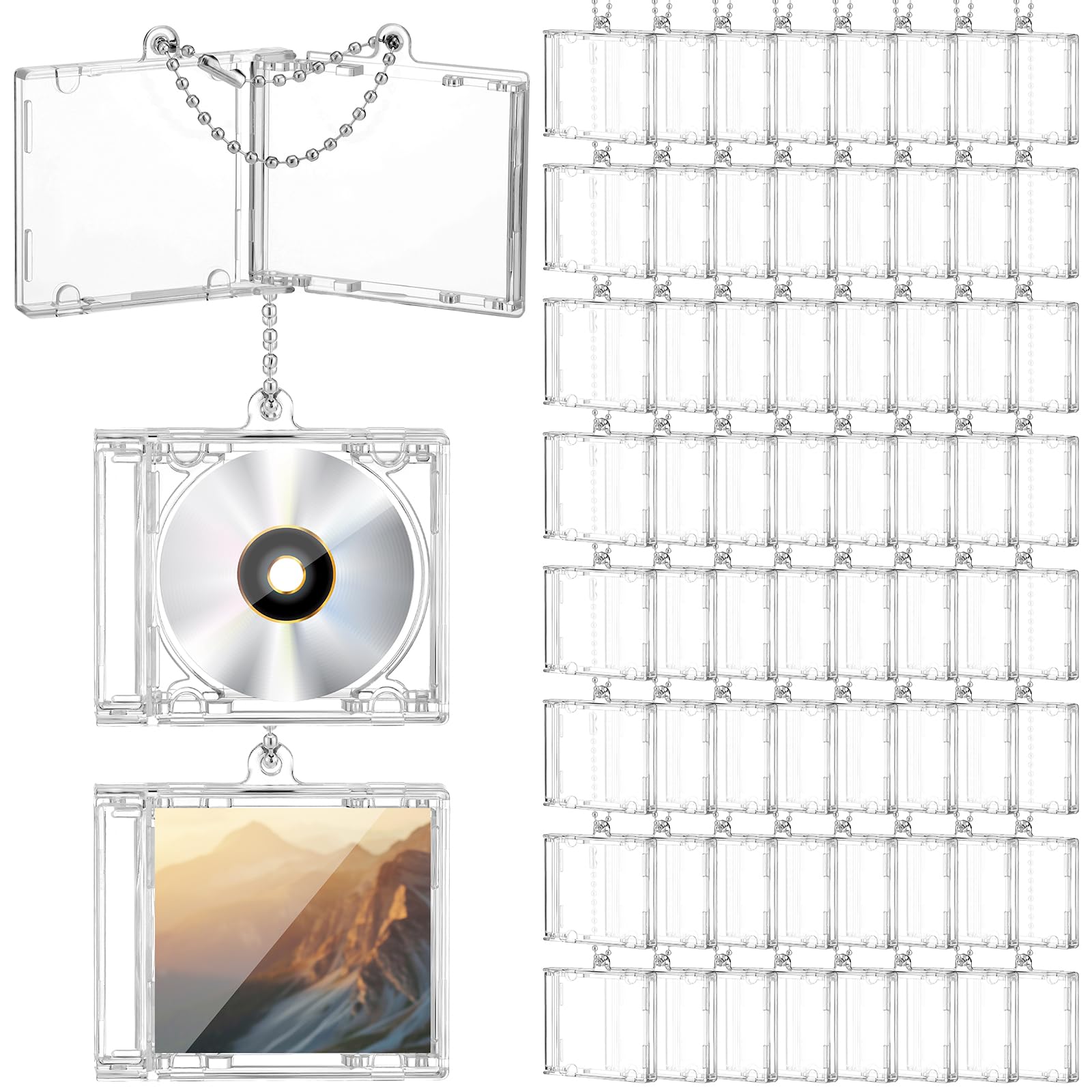 Misdary Mini Cd Keychain Album Cases Plastic Cd Cases Clear DVD Cover Bulk DVD Jewel Keyring Music Blank Mini Compact Disc Holde