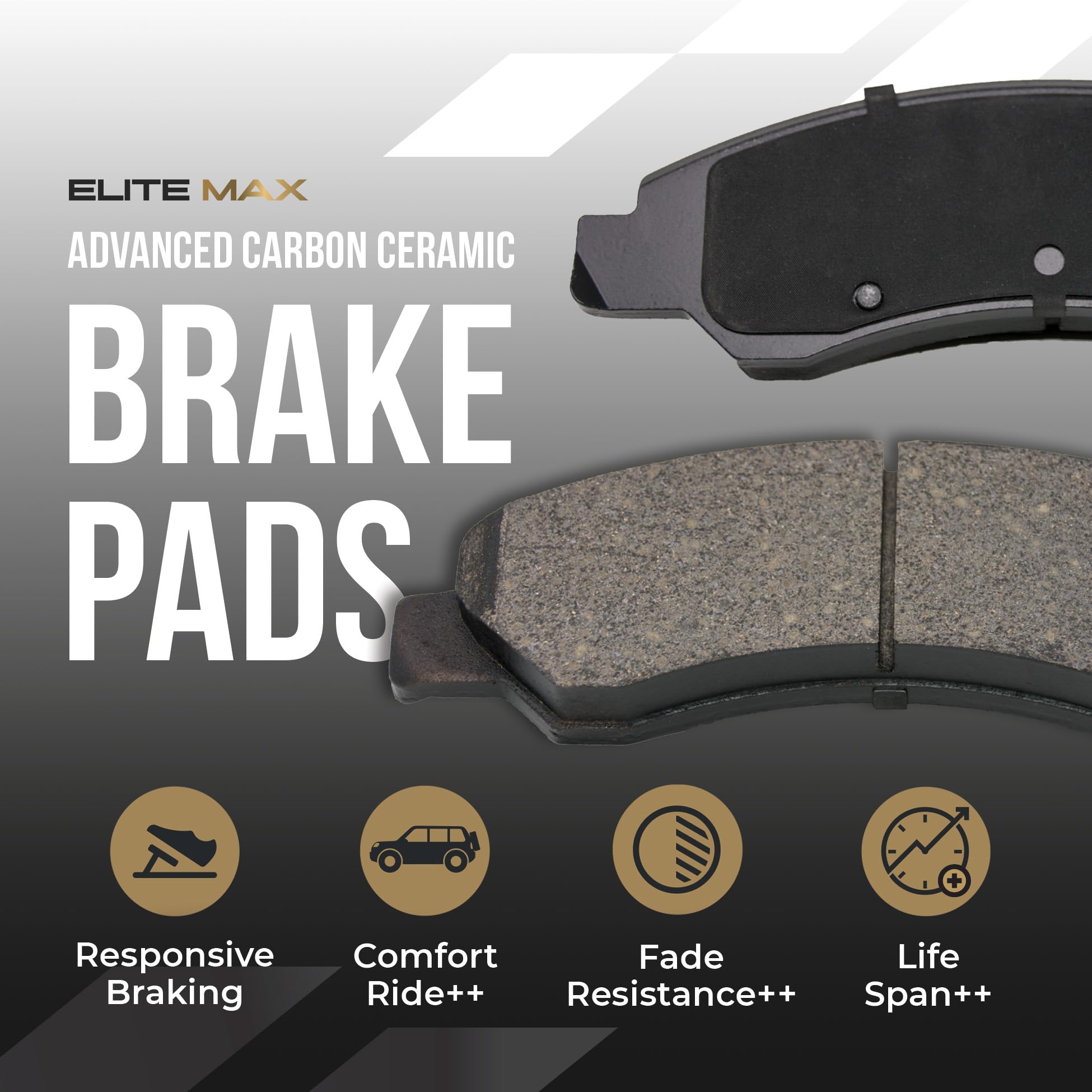 Max Advanced Brakes Front Brake Pad Compatible With 2018 2019 2020 2022 2023 Eclipse Cross, Elite-Max Carbon Ceramic Pad W/Hardw