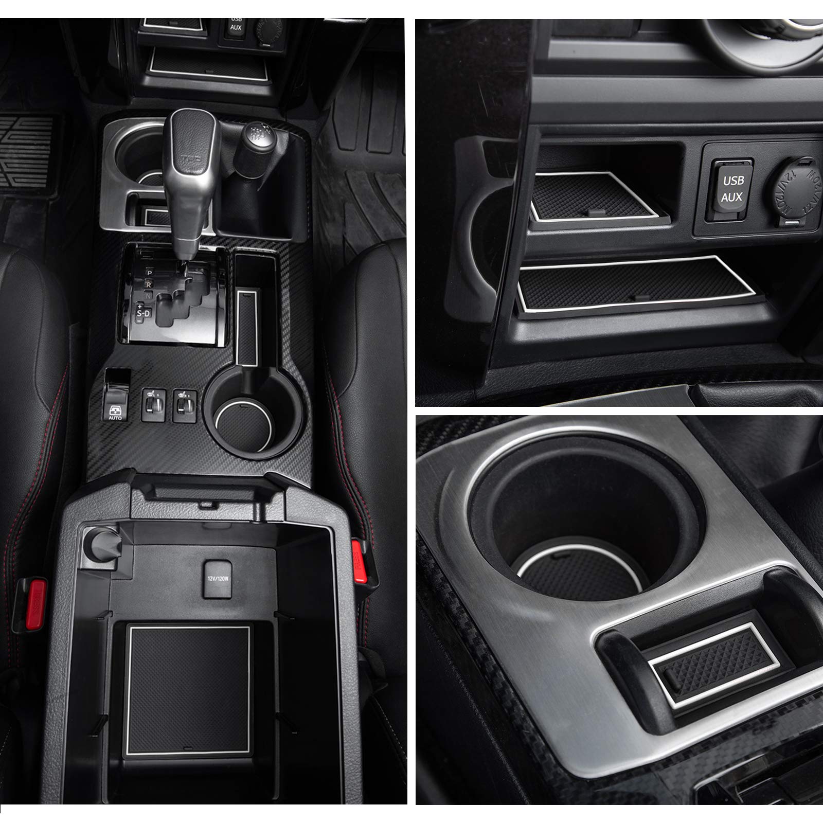 Premium Cup Holder, Console, And Door Pocket Inserts Kit Compatible With Toyota 4Runner Accessories 2010-2024 (2 Row, White Trim