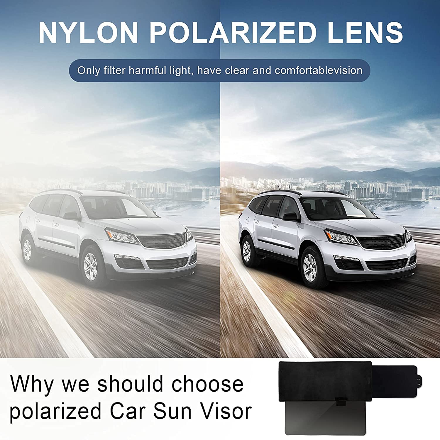 Veharvim Polarized Sun Visor for Car, Upgraded UV400 Car Sun Visor Extension with PC Lens and Side Sunshade,Anti-Glare Visor for