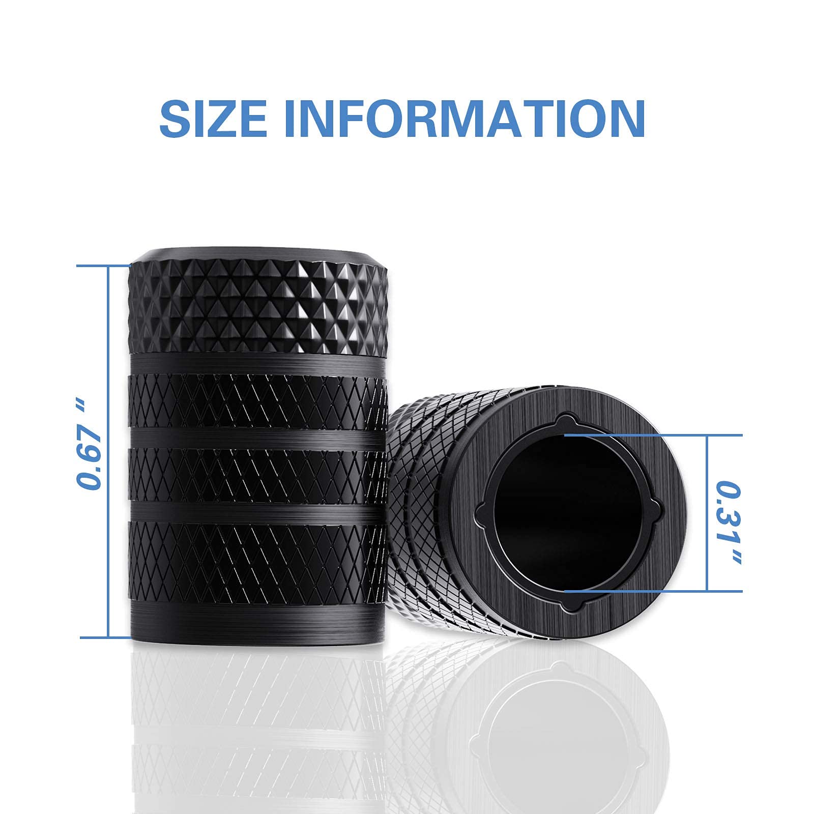 CKAuto Tire Valve Stem Caps, Anodized Aluminum, Black, 4 pcs, Corrosion Resistant, Universal Fit for Cars, Trucks, and Bikes