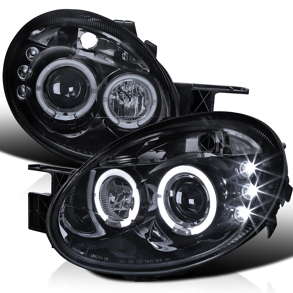 Spec-D Tuning LED Dual Halo Projector Smoked Lens Headlights Glossy Black Housing Compatible with 2003-2005 Dodge Neon Left + Ri