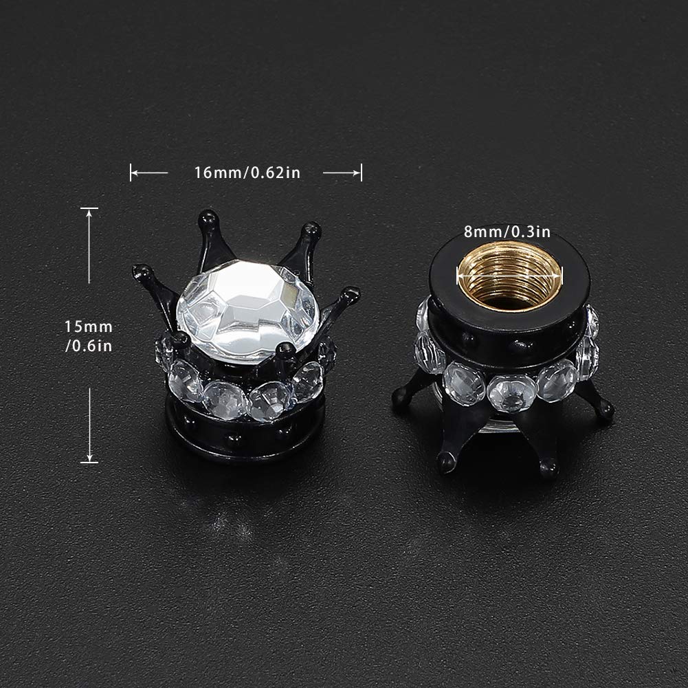 Otostar Pure Handmade Bling Bling Rhinestones Tire Valve Stem Caps 4 Pack (Black/Silver)