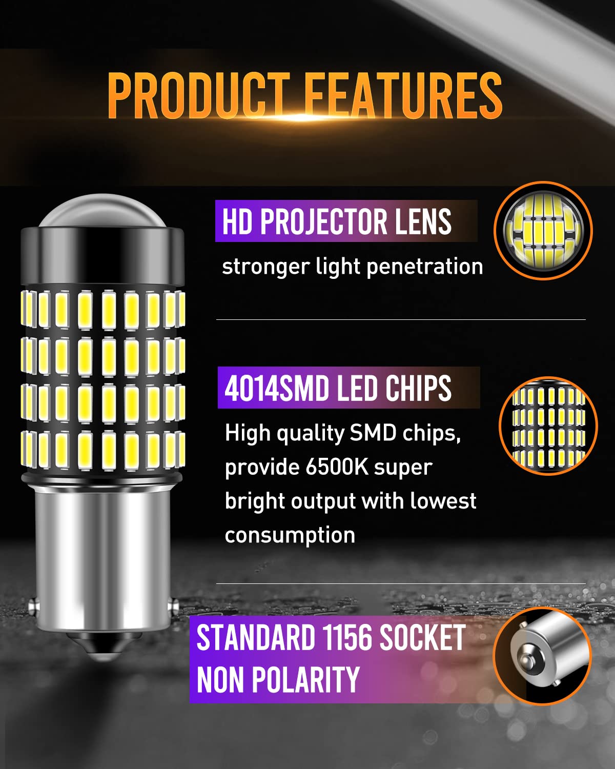 LUYED 1156 1141 LED Bulbs, 3400 Lumens, Xenon White, Pack of 2, Aluminum - Bright Backup/Reverse Tail Lights