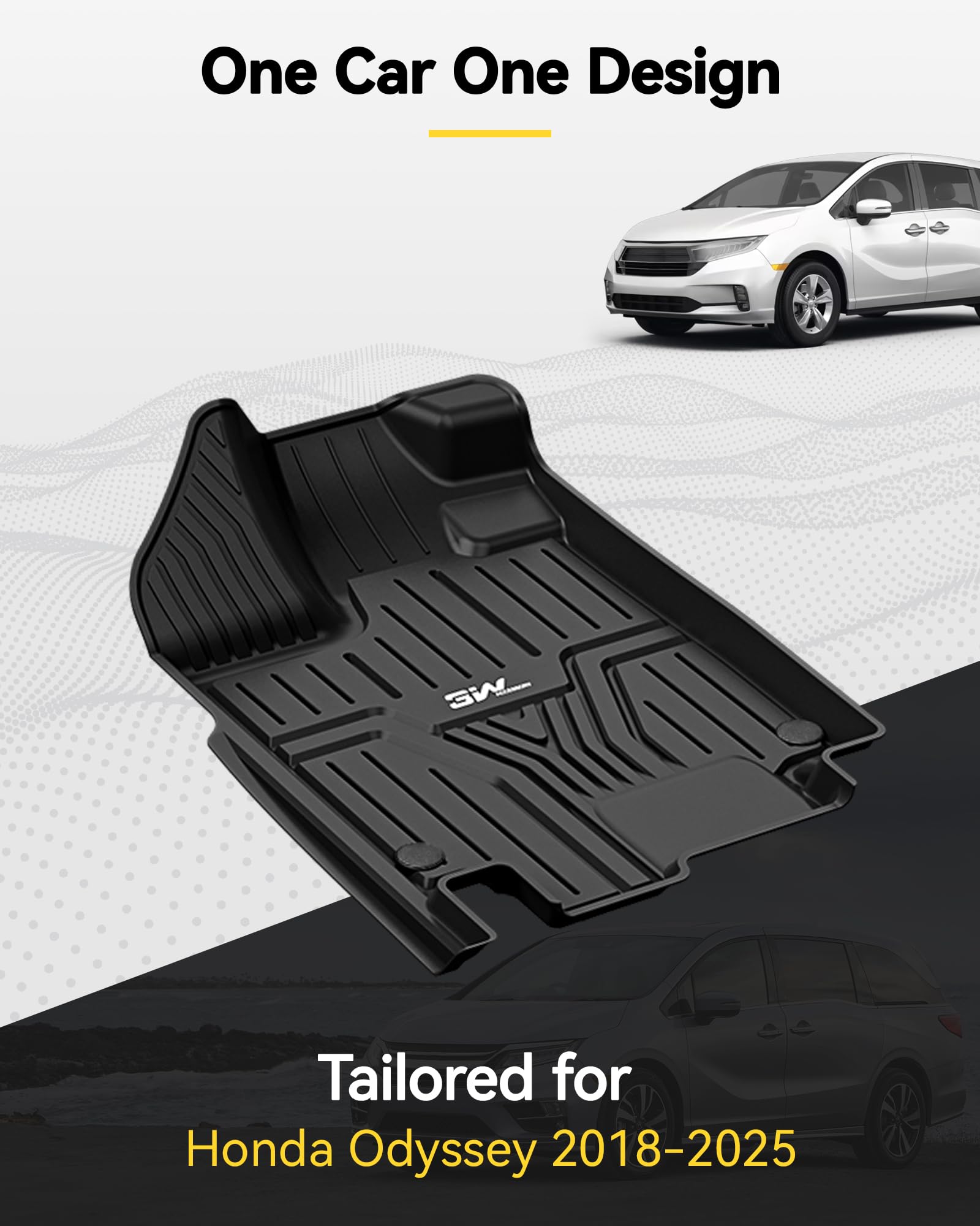3W TPE All Weather Floor Mats for Honda Odyssey 2018-2026, Custom Fit, Black, 1st-3rd Row, Model ZY1052007-1-1