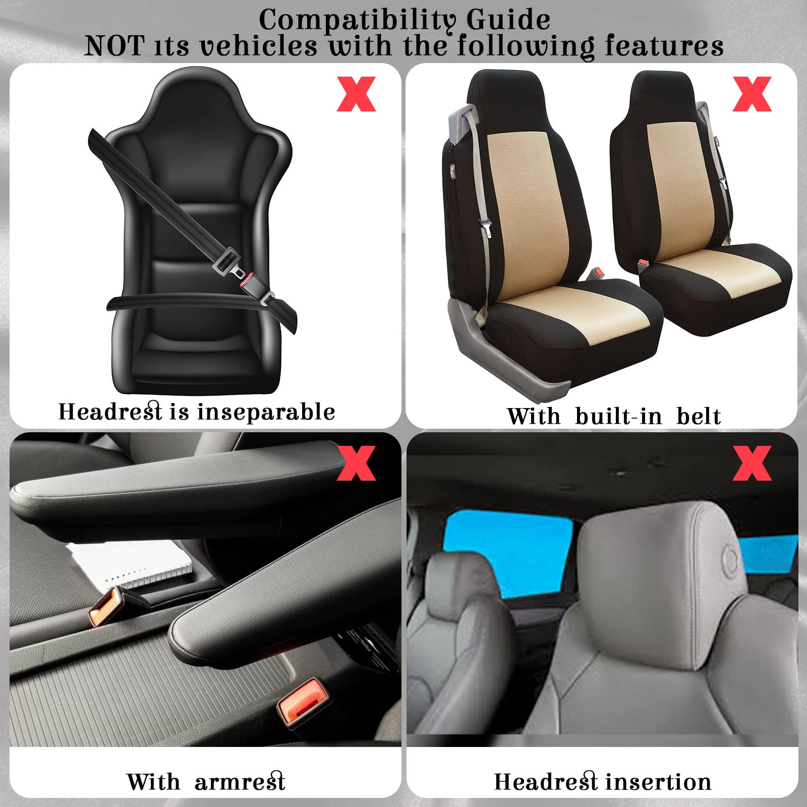 Sinmoe 17 Pcs Car Seat Covers Full Set, Steering Wheel Cover Center Console Pad Armrest Cover Seat Safety Belt Pad Seatbelt Cove