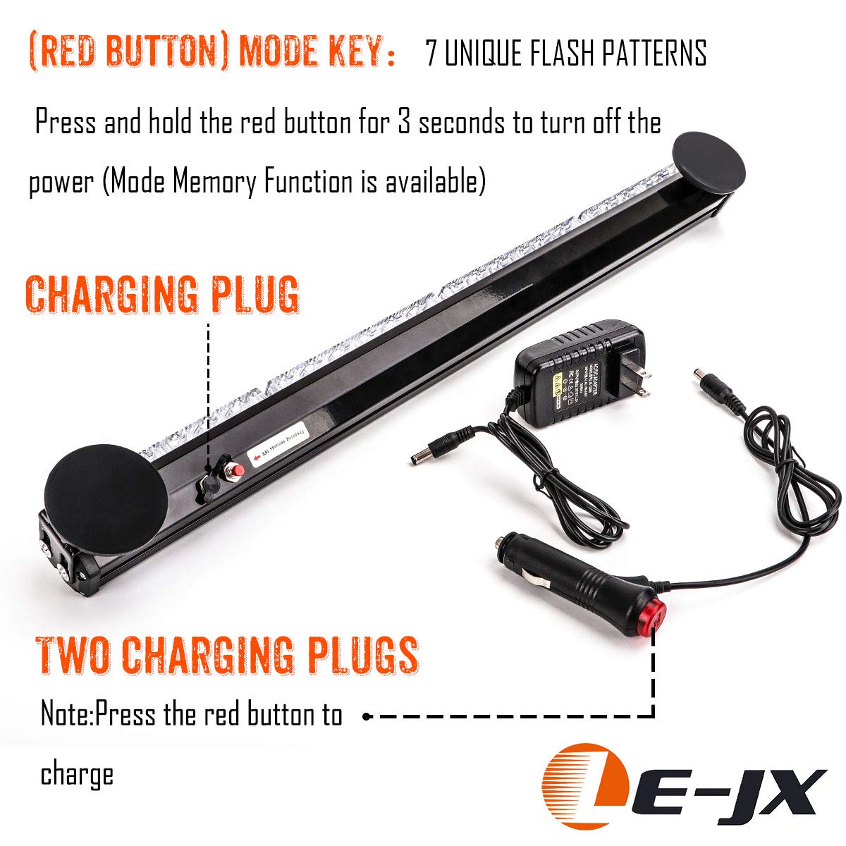 Le-Jx 24” Amber Wireless Traffic Advisor Emergency Lights Bar Battery Led Strobe Warning Light Roof Top Hazard Flash With Magnetic Base Mount And 12V Rechargeable Plug( 24 Led,Yellow)