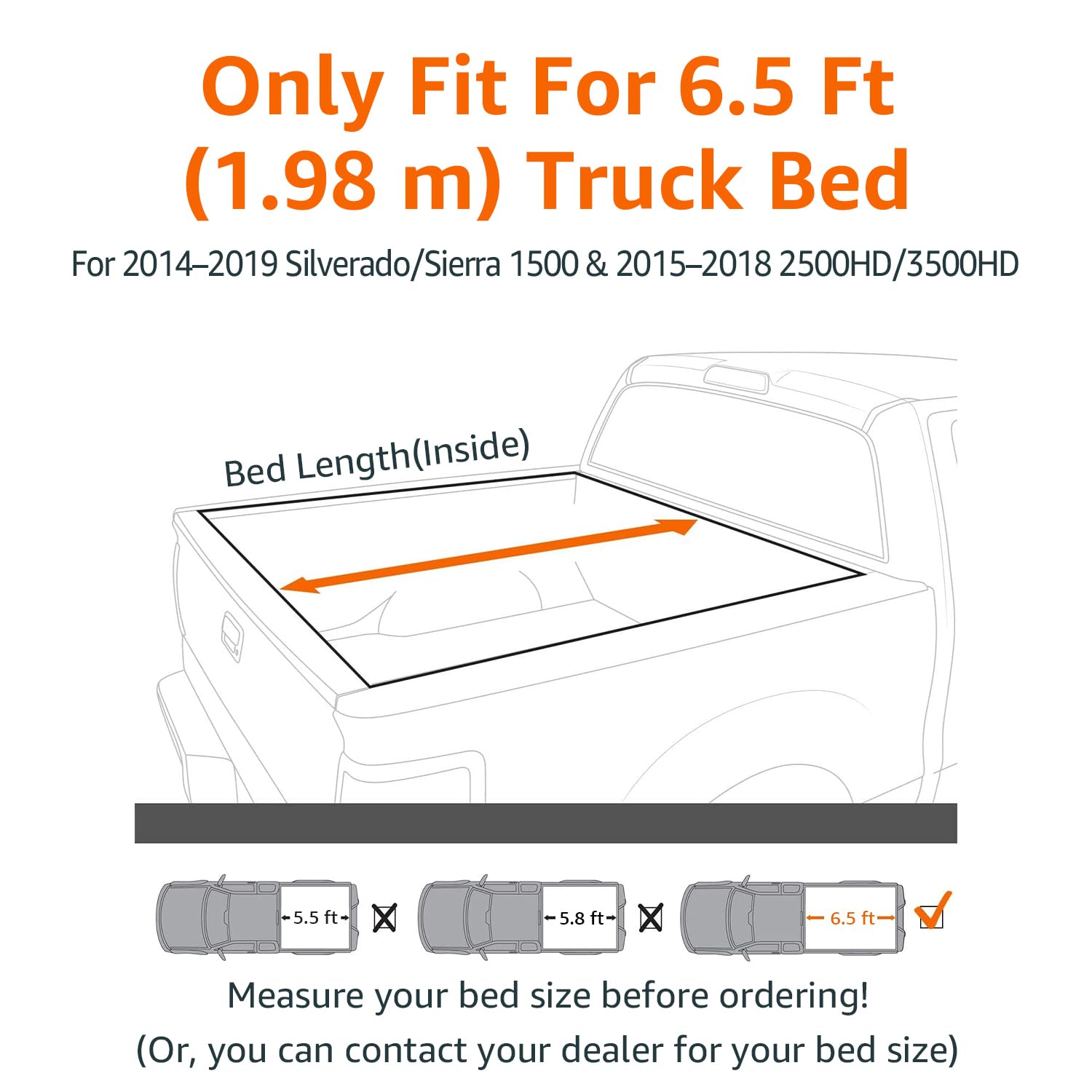 Amazon Basics Soft Roll-Up Tonneau Cover, 6.5ft, Black, Aluminum, for 2014-2019 Chevy Silverado & GMC Sierra 1500, Model DS-SKM045