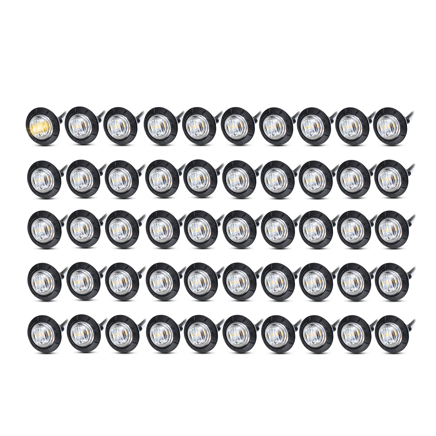 Madcatz (Pack Of 50) Meerkatt Mini Round 3/4 Inch Clear Lens Amber Led Button Universal Side Marker Clearance Lights Fits For Truck Trailer Bus Lorry Pickup 12V Dc W/Grommets