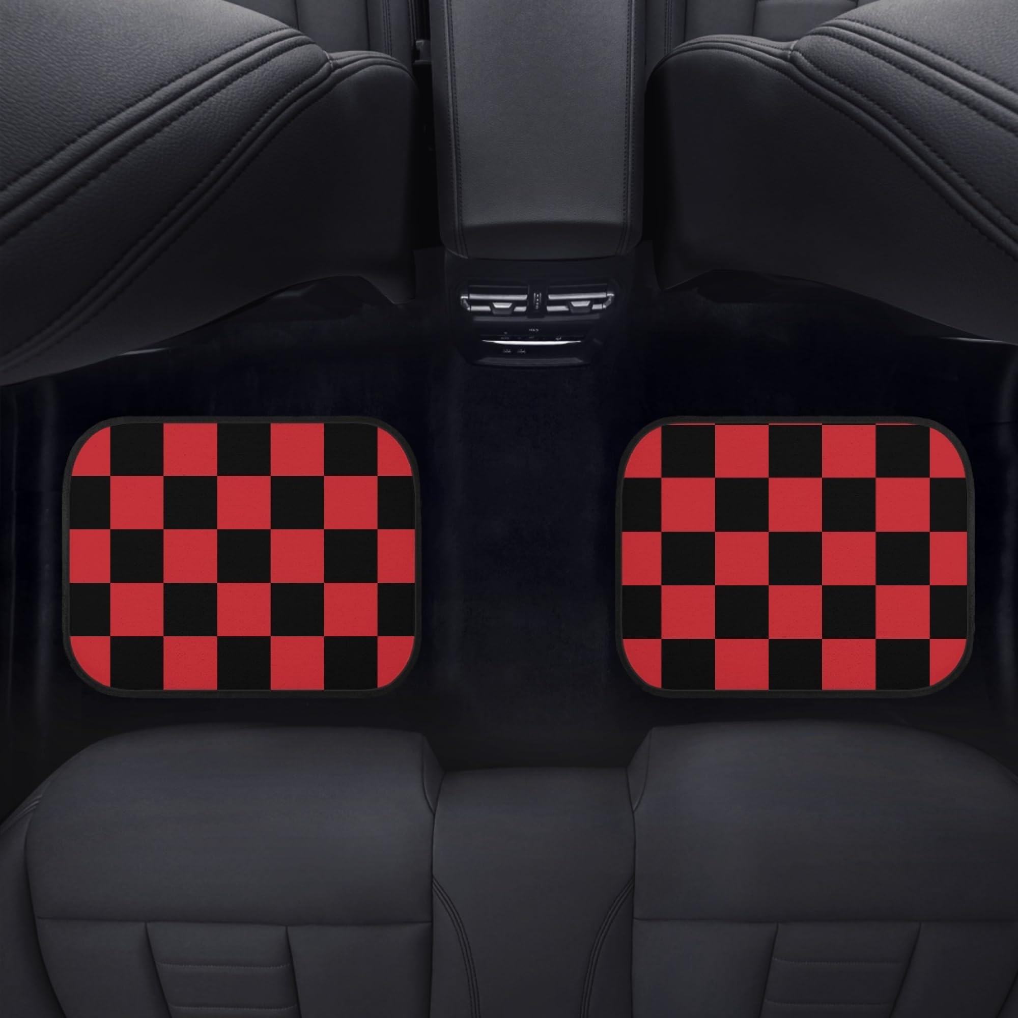 Checkered Car Floor Mats Set of 4,Geometric Checkered Plaid Pattern Black and Red Vehicle Front Rear Carpets Mats Universal Car