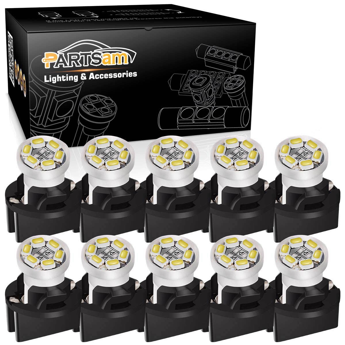 Partsam T10 194 168 Led Dash Instrument Light Bulbs White With Twist Lock Socket, Super Bright T10 Instrument Panel Gauge Cluste