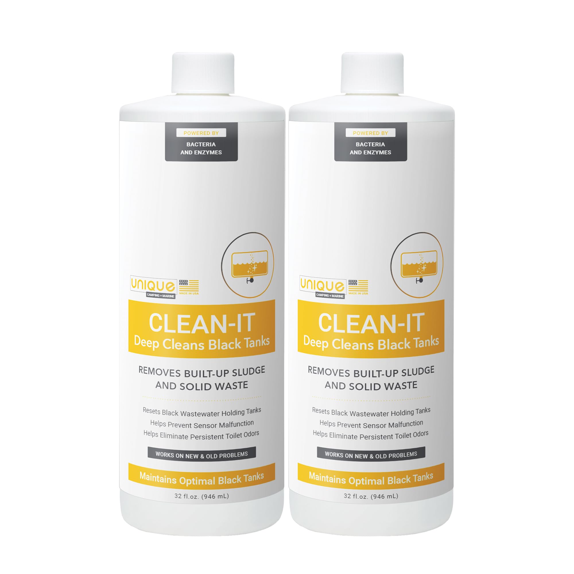 Unique Clean-It Rv Black Tank Cleaner Liquid, Enzyme Deep Cleaner Digests Waste Accumulation And Buildup, Eliminates Odor, 32 Oz