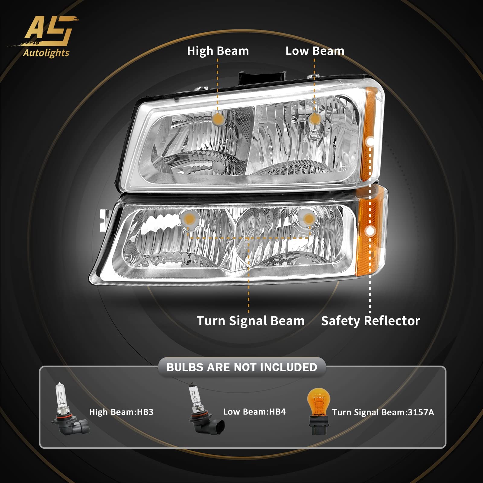 AS Headlight Assembly for 2003 2004 2005 2006 Chevy Silverado/ 03 04 05 06 Avalanche 1500 2500 3500 Headlights Driver and Passen