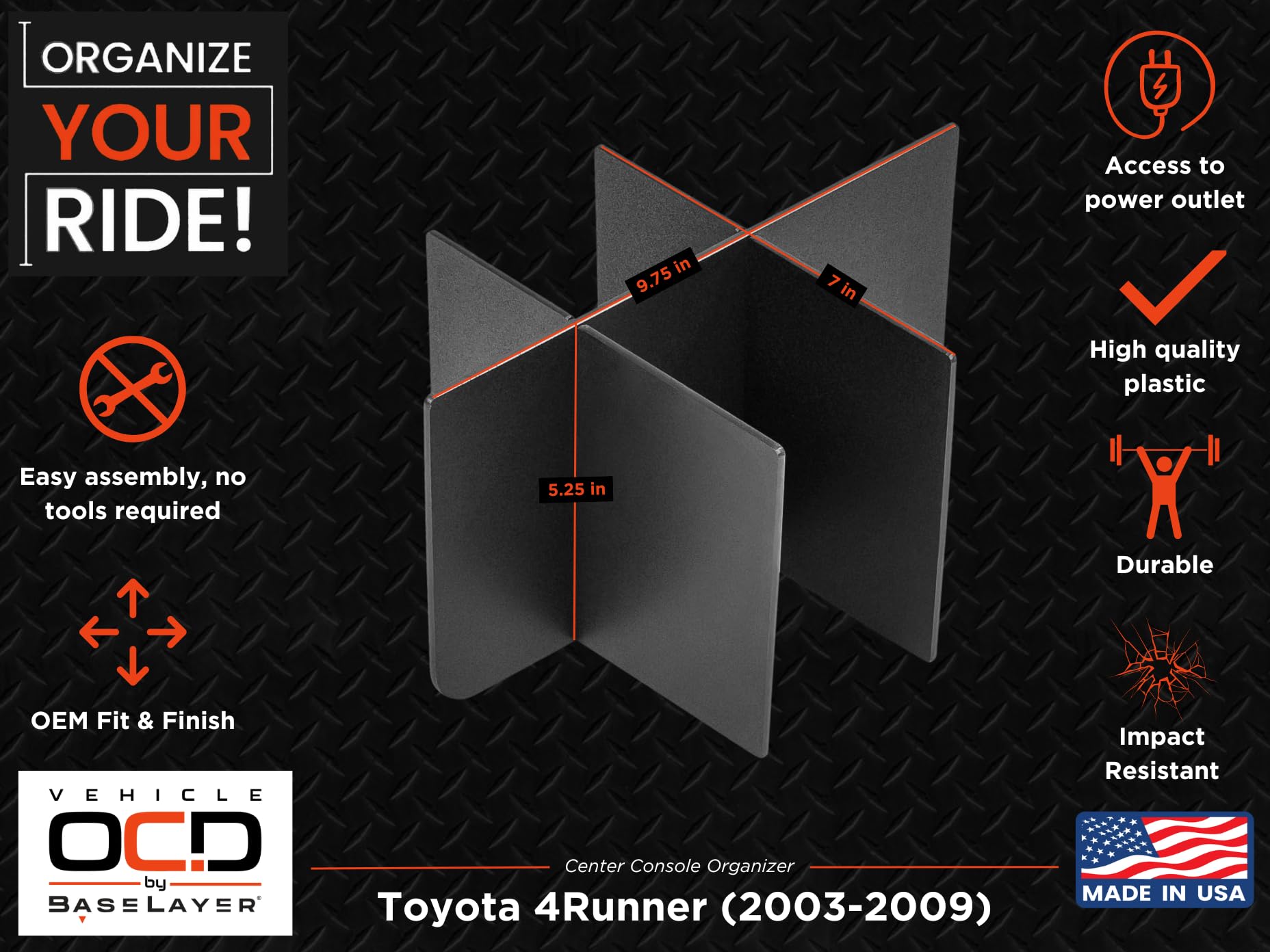 Vehicle Ocd - Center Console Organizer For Toyota 4Runner (2003-2009) - Made In Usa - Slx117