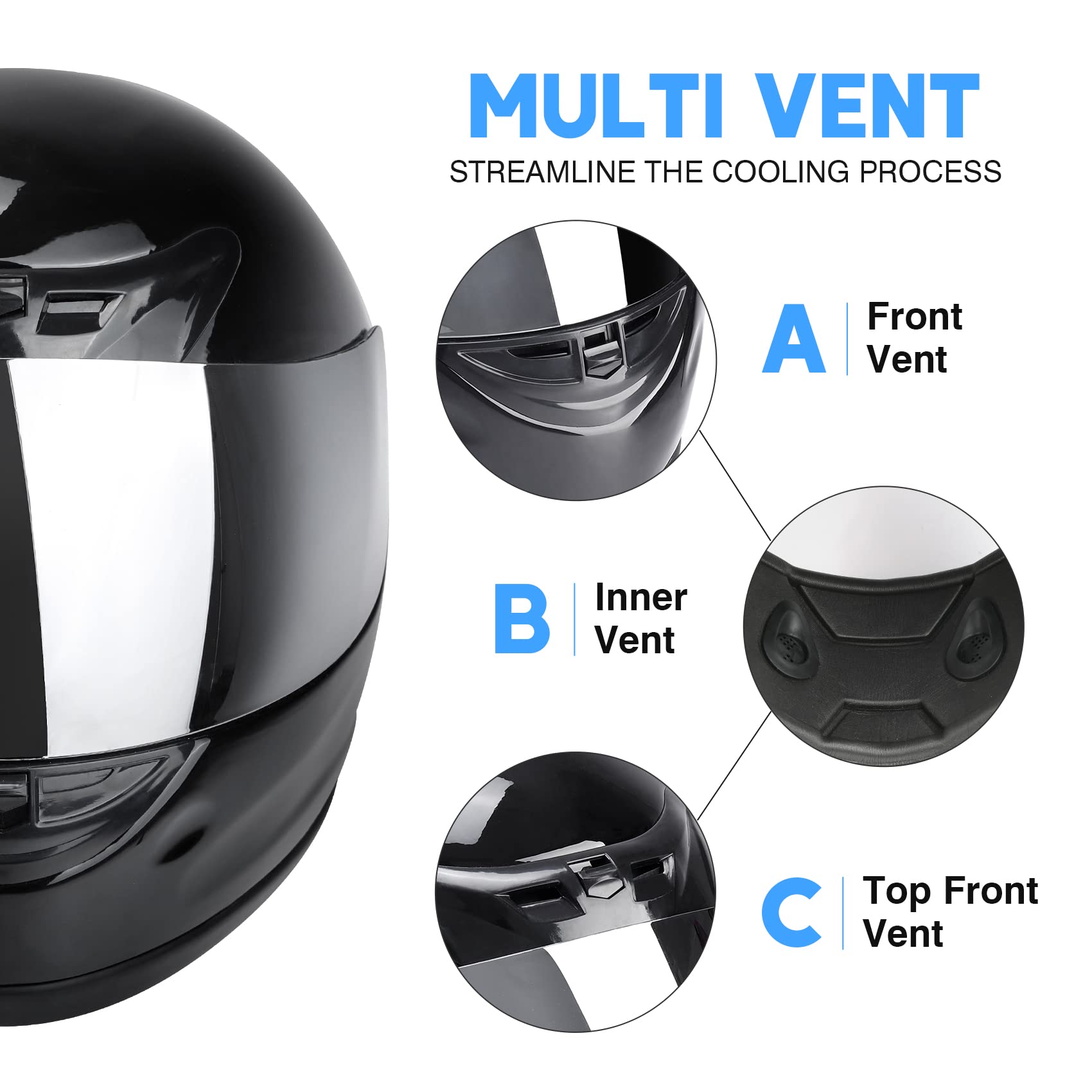 SLMOTO Full Face Motorcycle Helmet - DOT Approved, Large, Gloss Black, Polycarbonate, Mirror Visor, Sun Shield