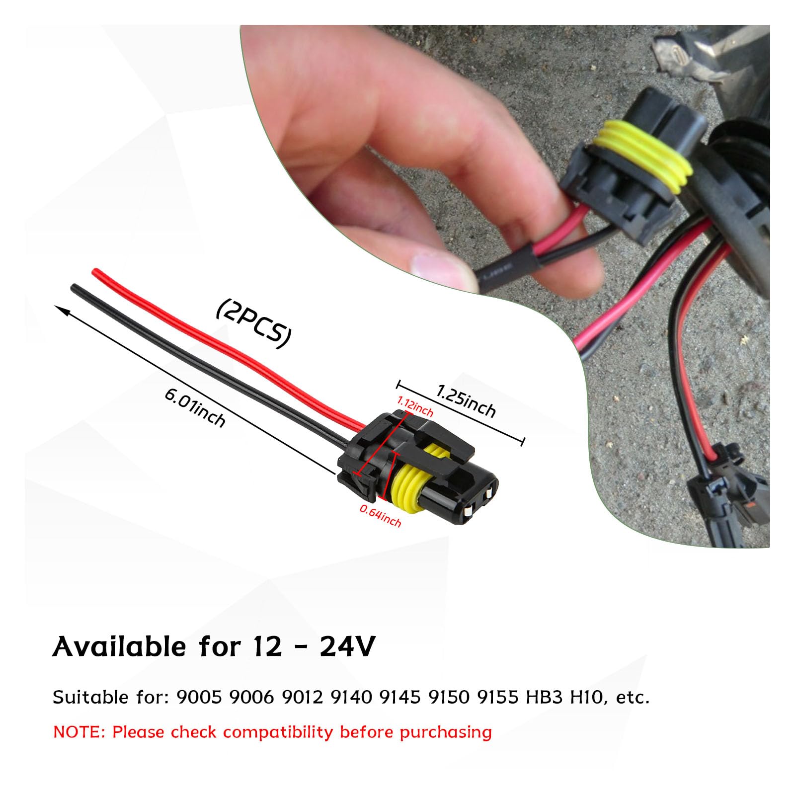 Suvnie 2 Pcs 9005 9006 9012 Hb3 Hb4 Female Adapter Wiring Harness Sockets Wire, Car Lampholder Wire For Headlights And Fog Light