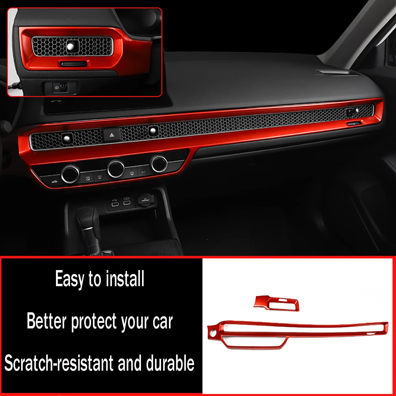 KELEIMAI Car Accessories for Honda Civic 11th Gen 2022-2025, Red ABS Dashboard AC Vent Cover Trim, 2 PCS