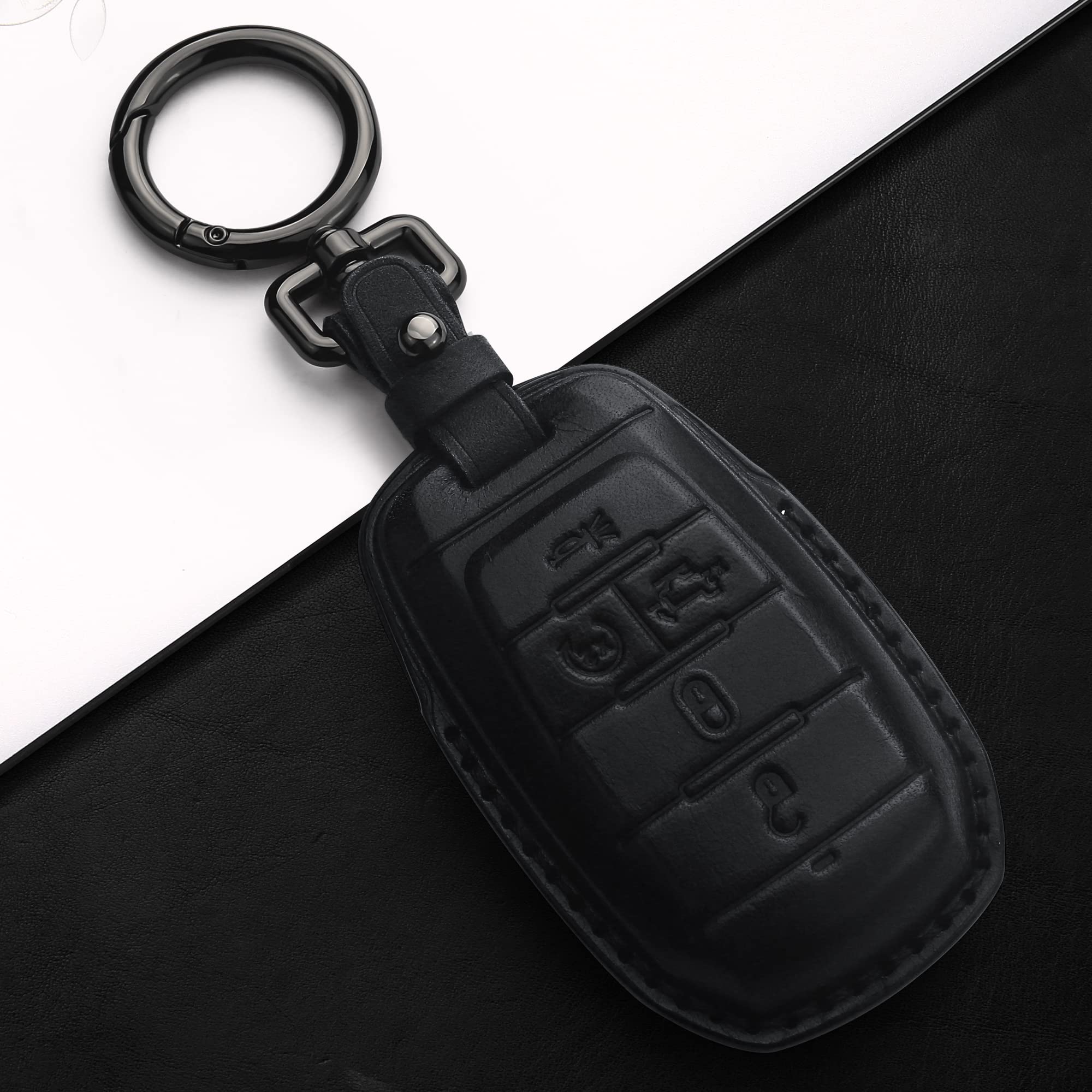 Tukellen For Dodge Key Fob Cover Genuine Leather Key Case Cover Protector Compatible With 2019-2025 Dodge Ram 1500 2500 3500 Key Shell