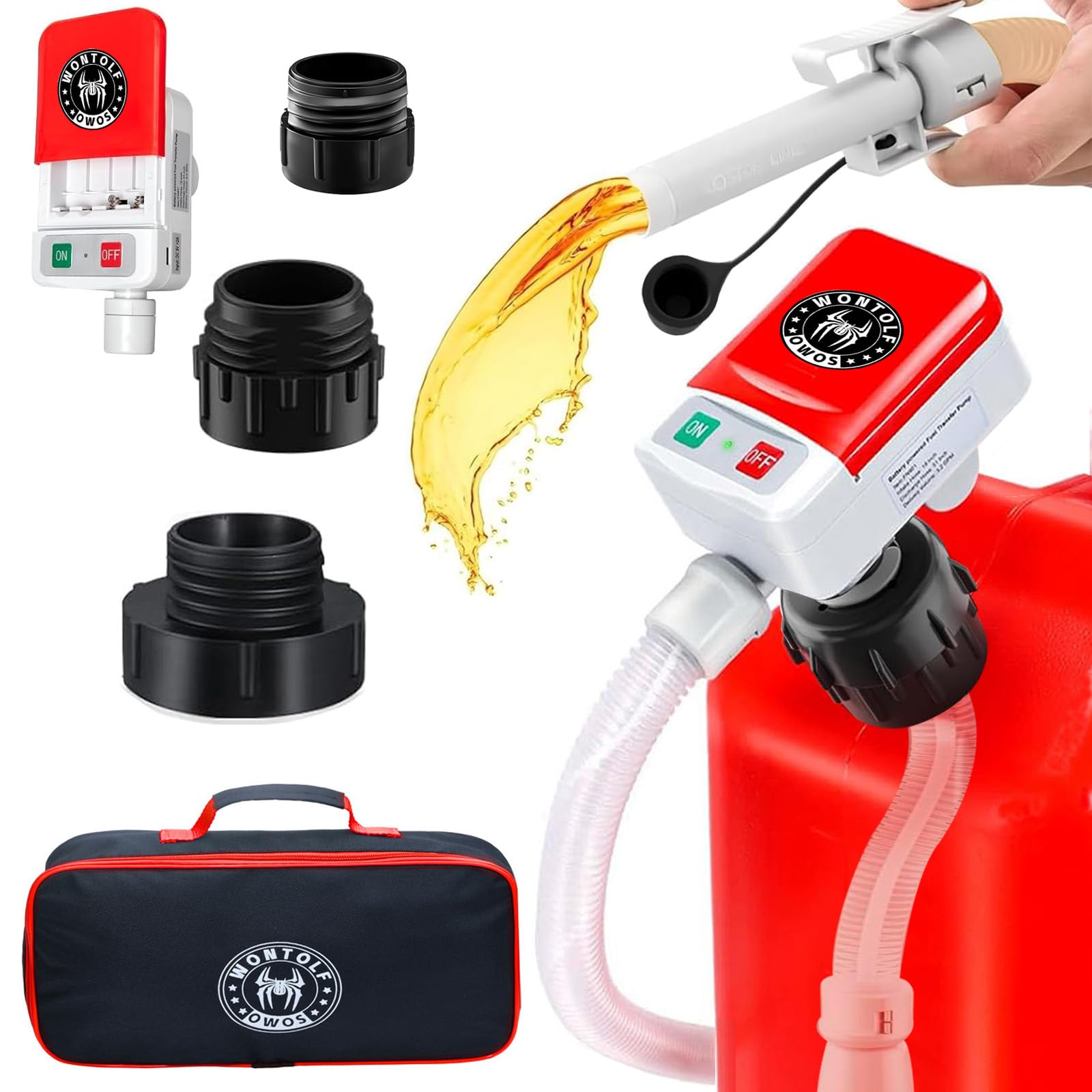 Wontolf Cordless Fuel Transfer Pump Battery Powered with Auto-Stop, Electric Fuel Pump with Storage Bag, Portable Gas Can Pump, 