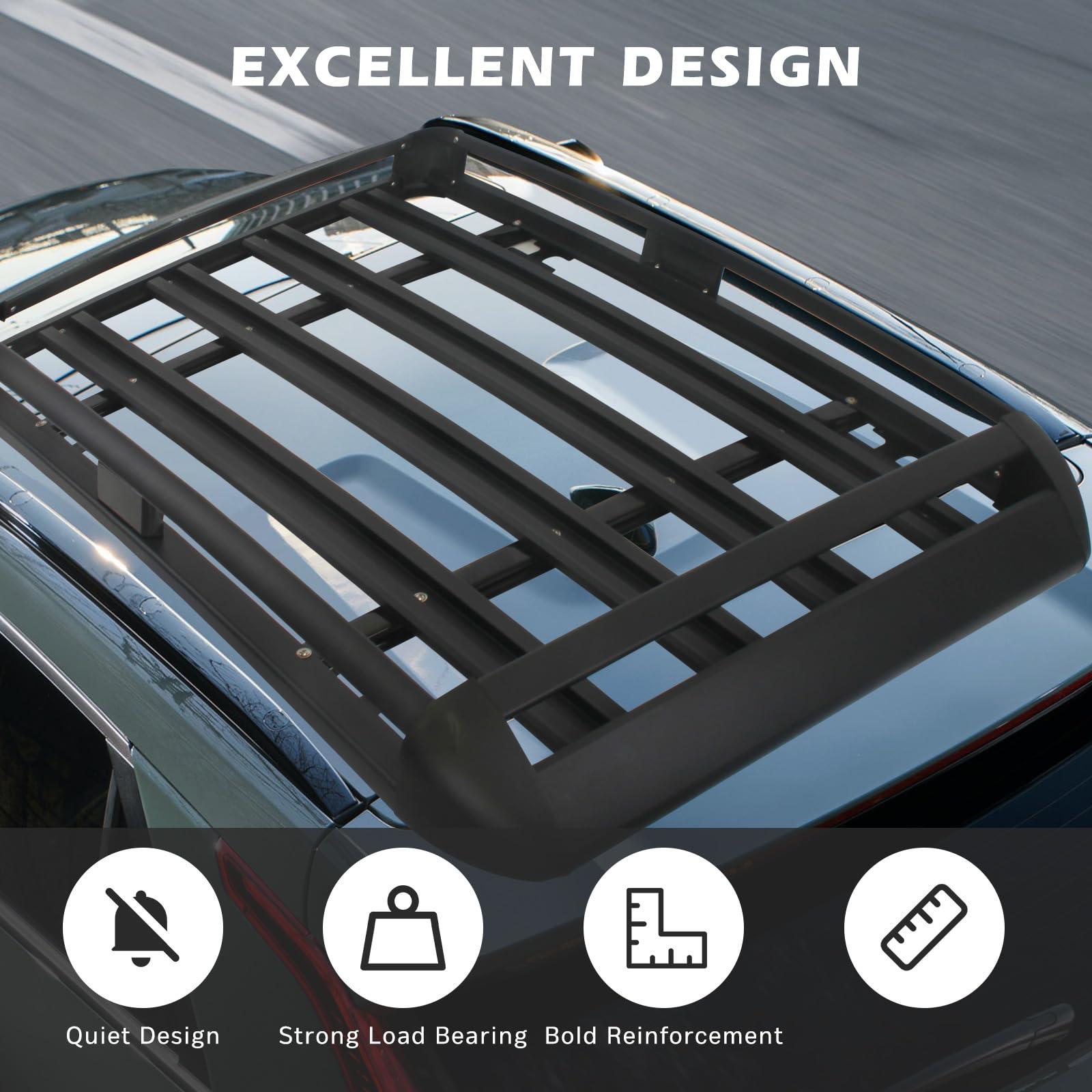 Updated Roof Rack Cargo Basket Carrier, 63'' x 38'' Aluminum Alloy Luggage Holder for SUV, Truck, Car - Universal Design with 15