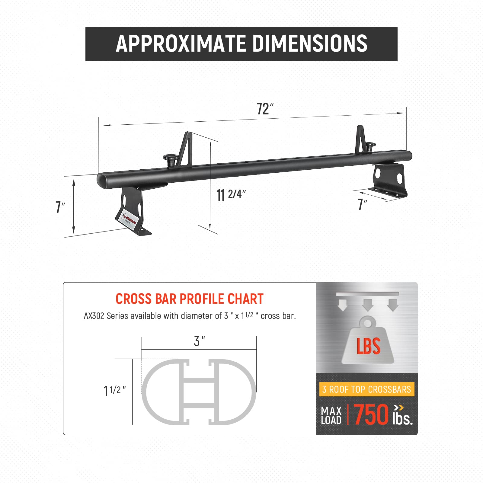 Aa Racks Model Ax302 Aluminum Van Ladder Roof Rack System Fits For 2013-On Ram Promaster/ 2015-On Transit - 3 Bar 72'', Black