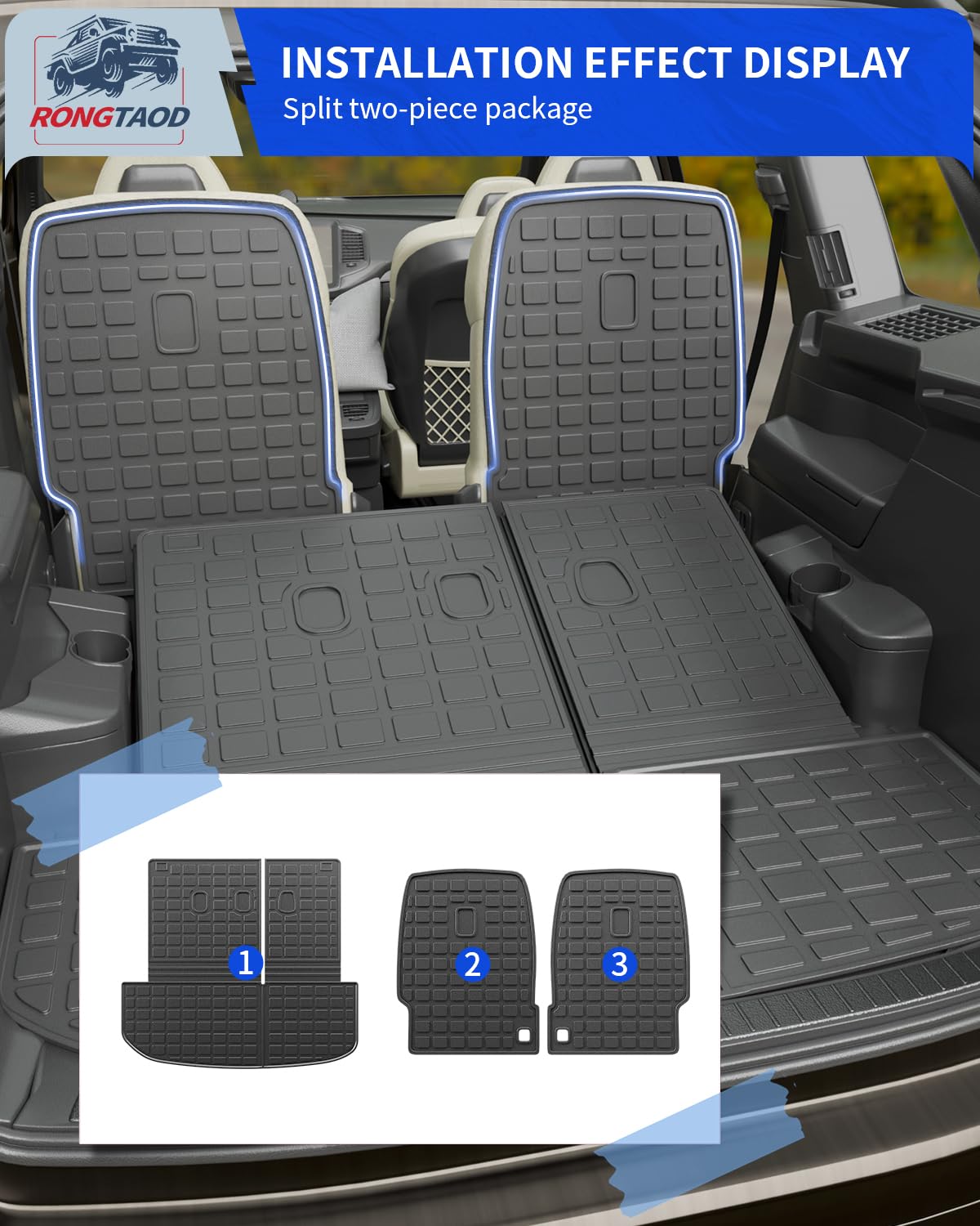 Rongtaod Cargo Mat for 2020-2025 Hyundai Palisade - 7 Seats, TPE Material, 31.89"x27.37", Includes 2nd &