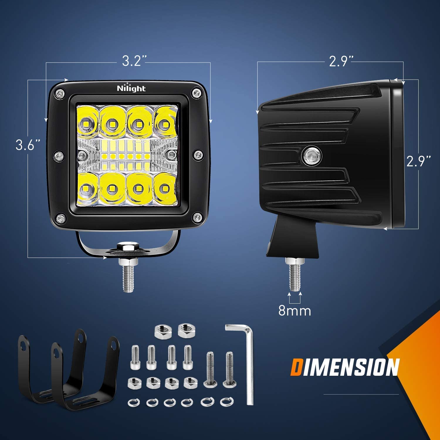 Nilight 2Pcs 3 Inch Led Pods Cubes 2 - 25 Inch Tow Hitch Mounting Brackets Led Backup Reverse Lights Rear Search Light Bar Wirin