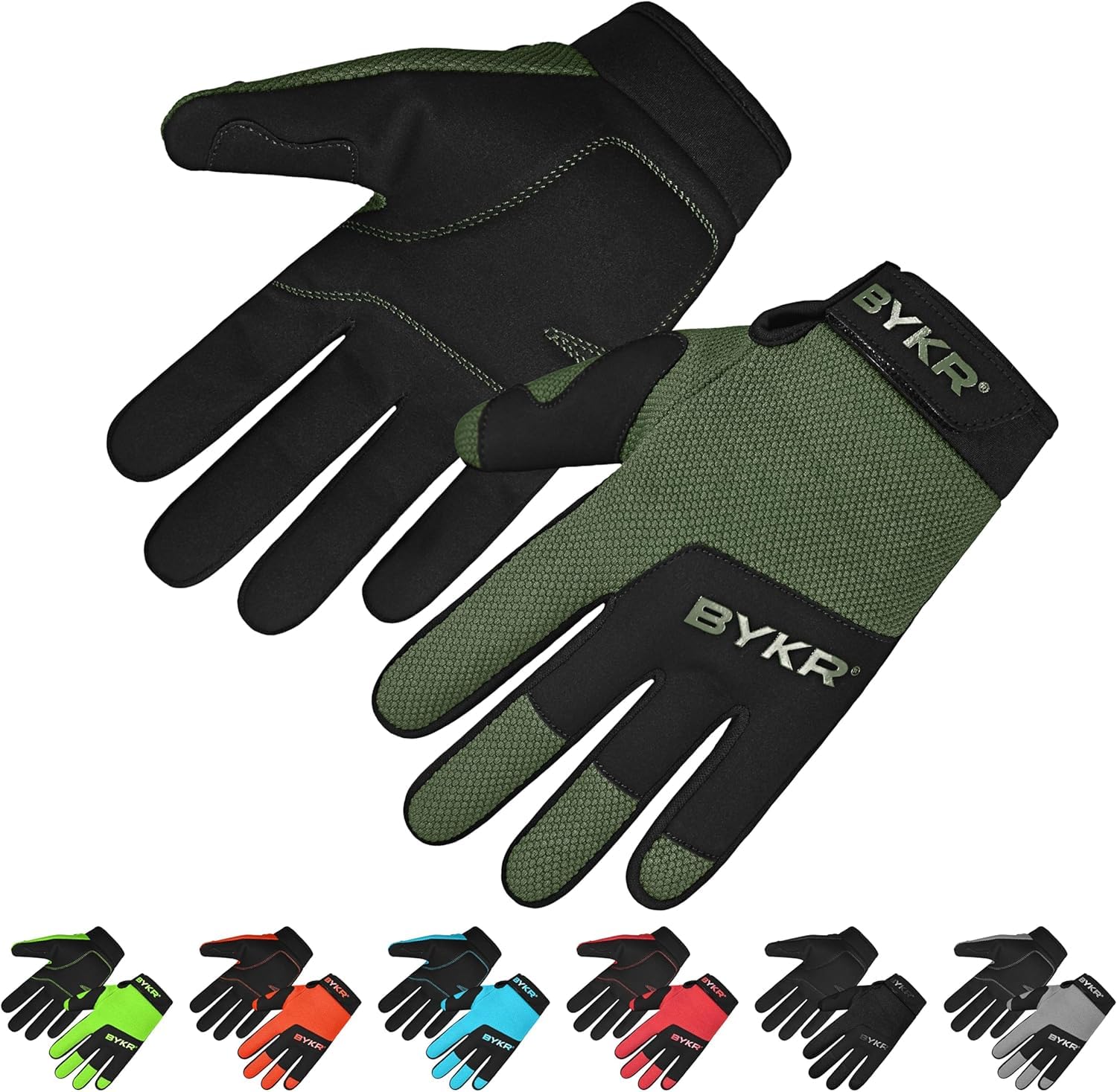 Bykr All-Weather Motorcycle Gloves For Men & Women - Protection For Dirt Bike, Bmx, Mx, And Atv Riding - Mil Green L