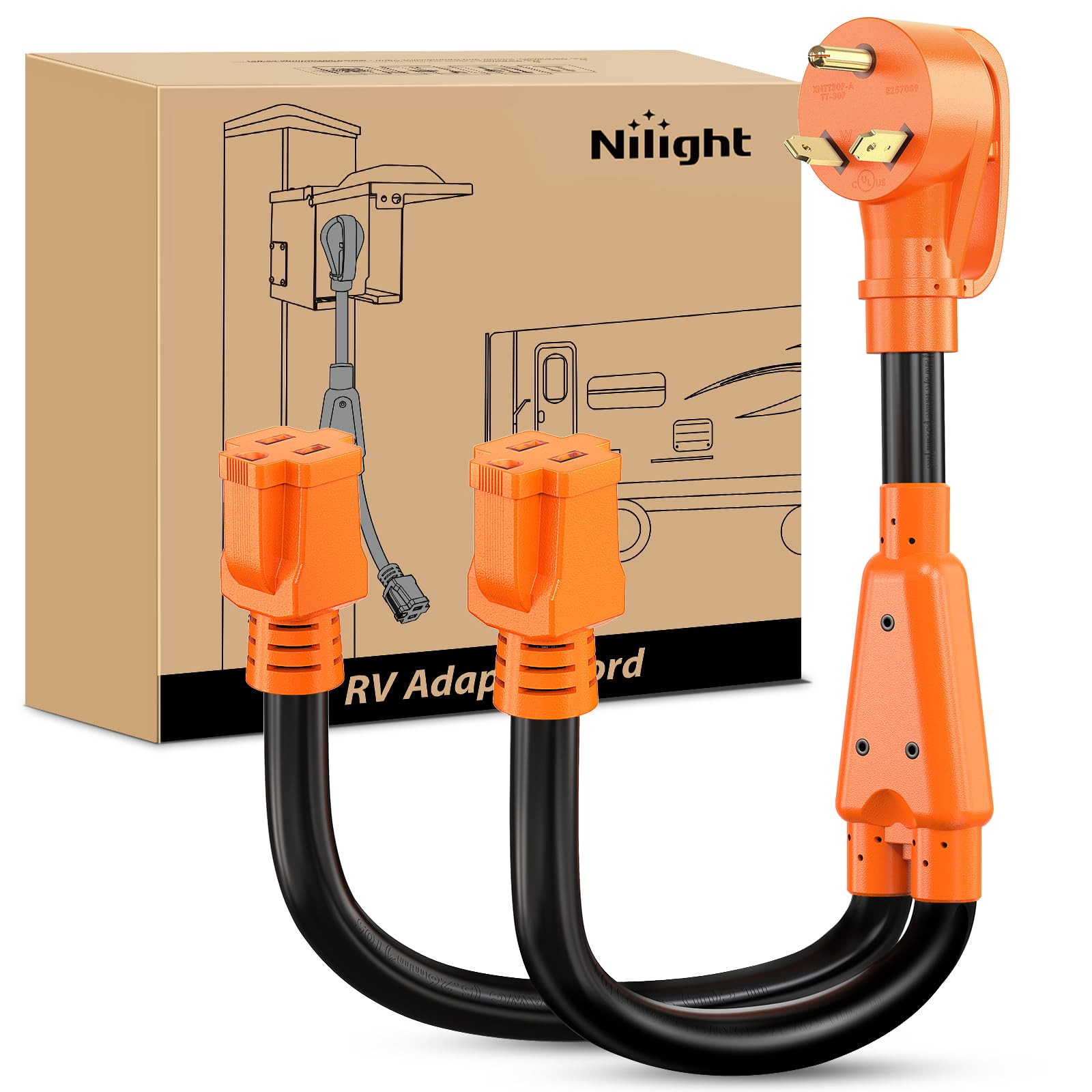 Nilight 30 Amp To 15 Amp Rv Y Splitter Adapter Cord 30A Male Plug To Two 15A Female 110V Household Outlet Nema Tt-30P 5-15R Pure