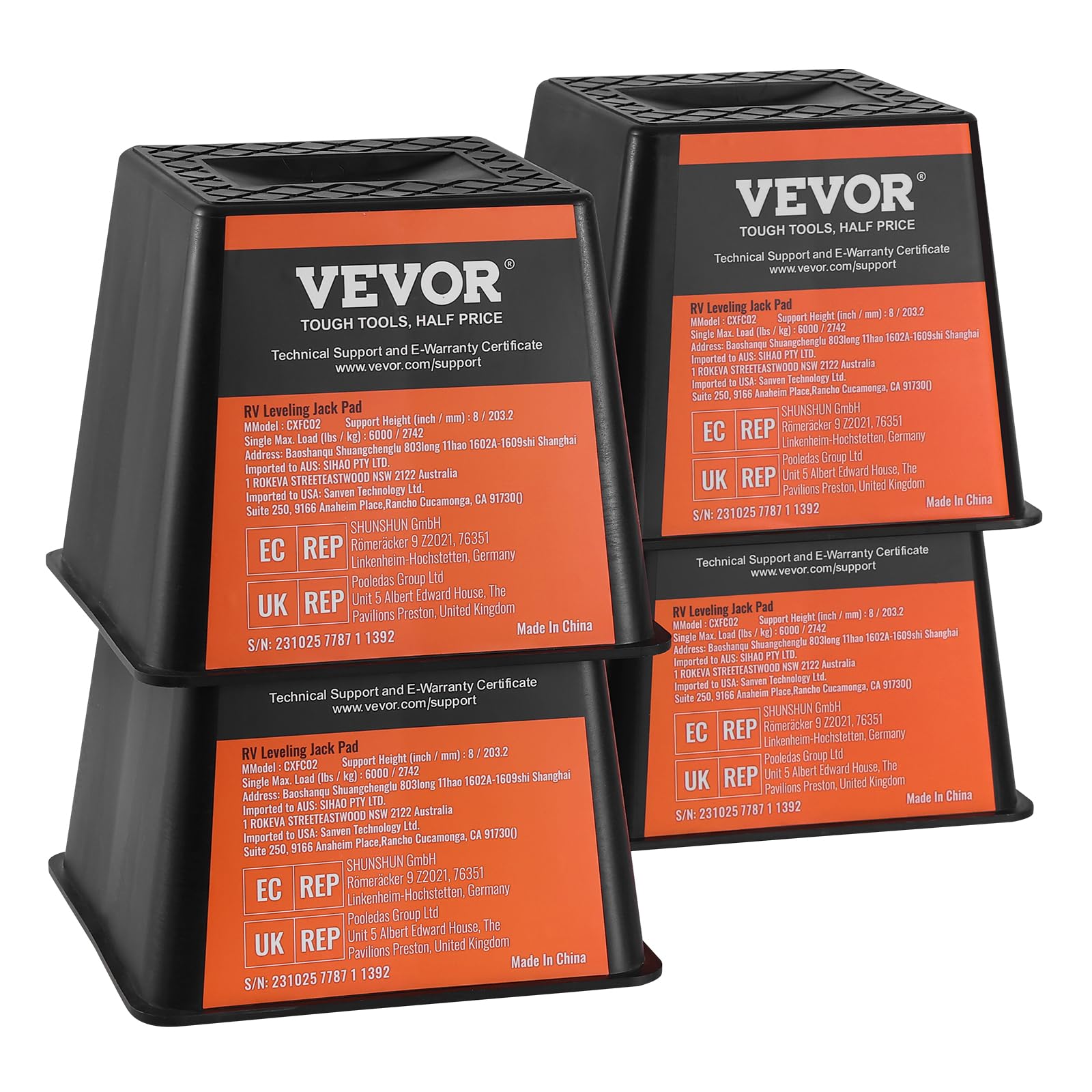 VEVOR Trailer Jack Block, 6000 lbs Capacity, Polypropylene Stabilizer, Black, 4-Pack, Model CXFC02