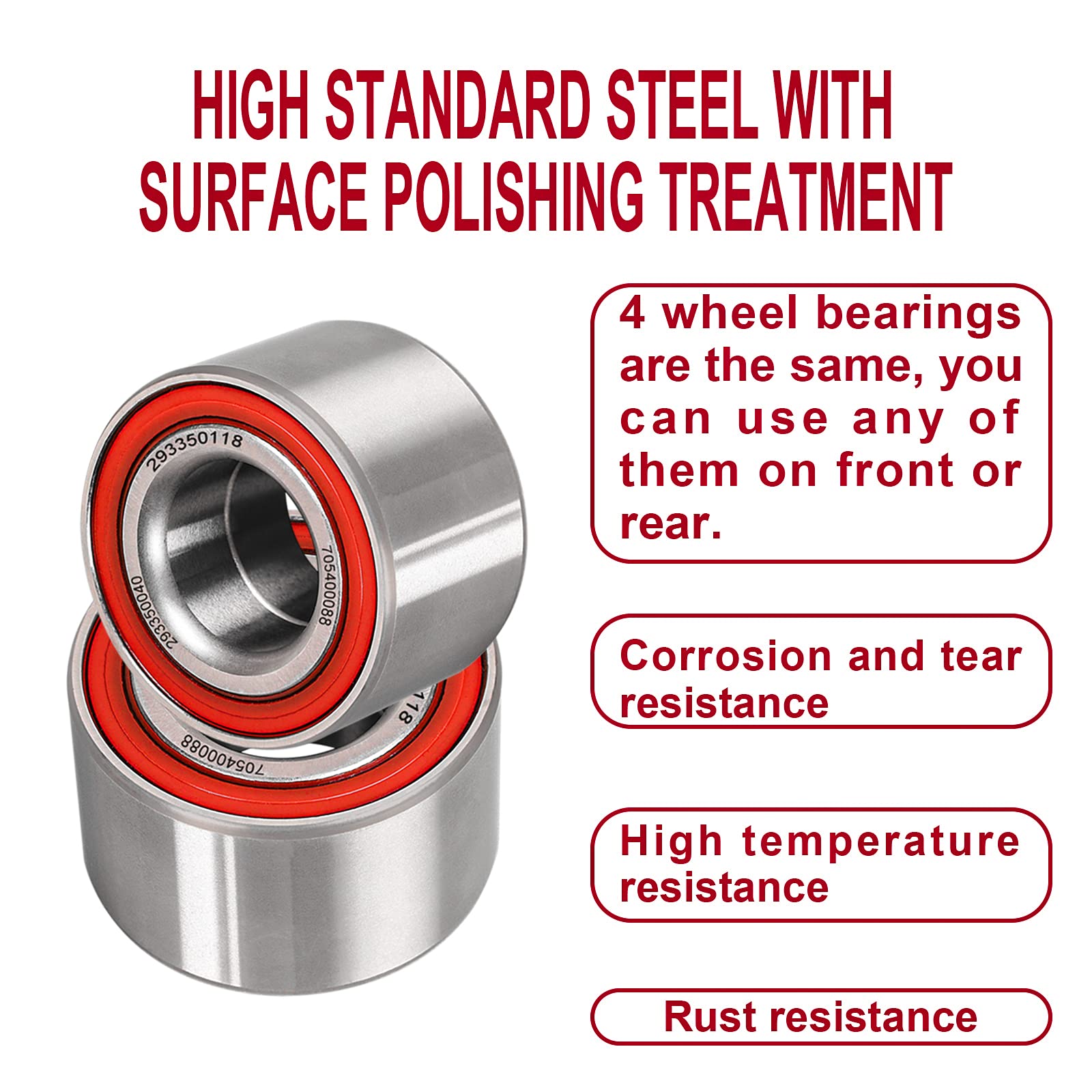 (4 Pack) Wheel Bearings Kit Compatible with Can-Am Defender/Commander/Maverick/Outlander/Renegade Replaces # 293350040, 70540008