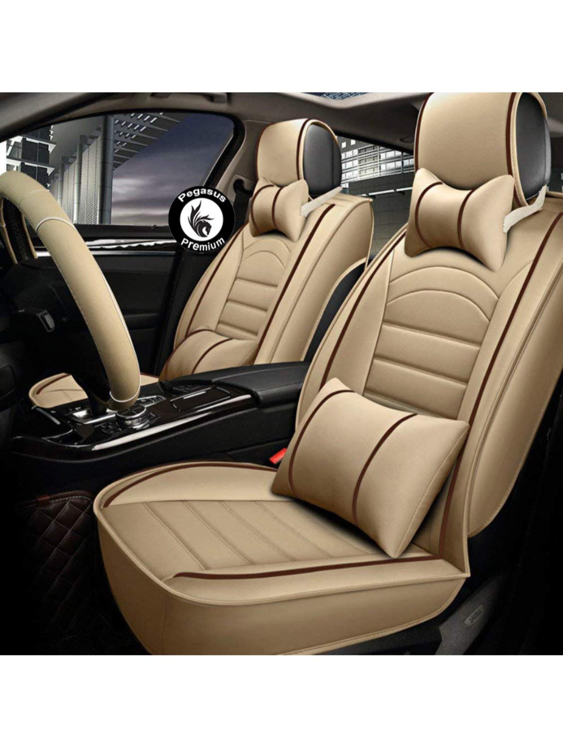 Pegasus PremiumPremium PU Leather Car Seat Cover for Honda Amaze (BeigeRed)