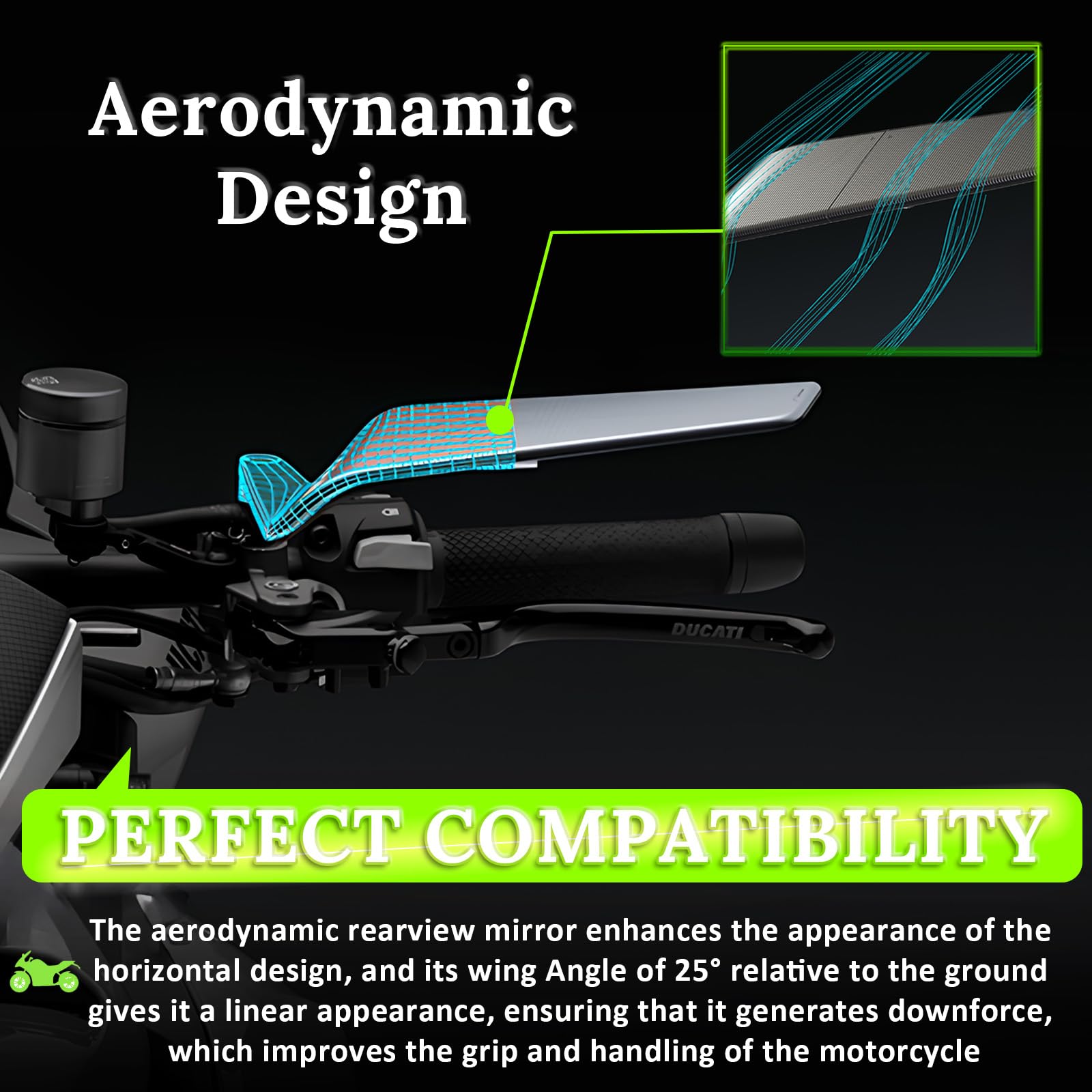 CABORIALLAN Motorcycle Rear View Mirrors, Adjustable 360 Rotating Stealth Wind Wing Side Mirrors Compatible with Kawasaki Z400 Z