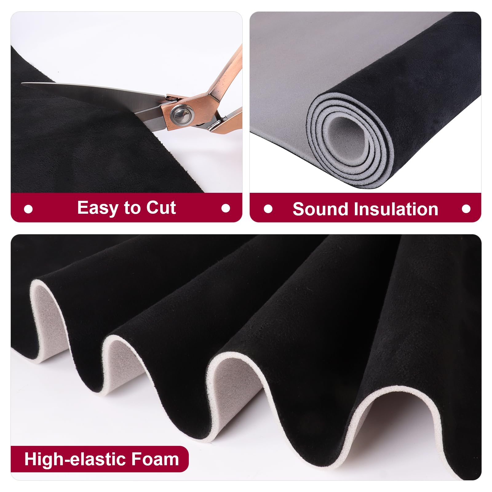Car Elements Suede Headliner Fabric With Foam Backing 60'' W  36'' L Black Auto Suede Headliner Material Car Roof Upholstery Fab
