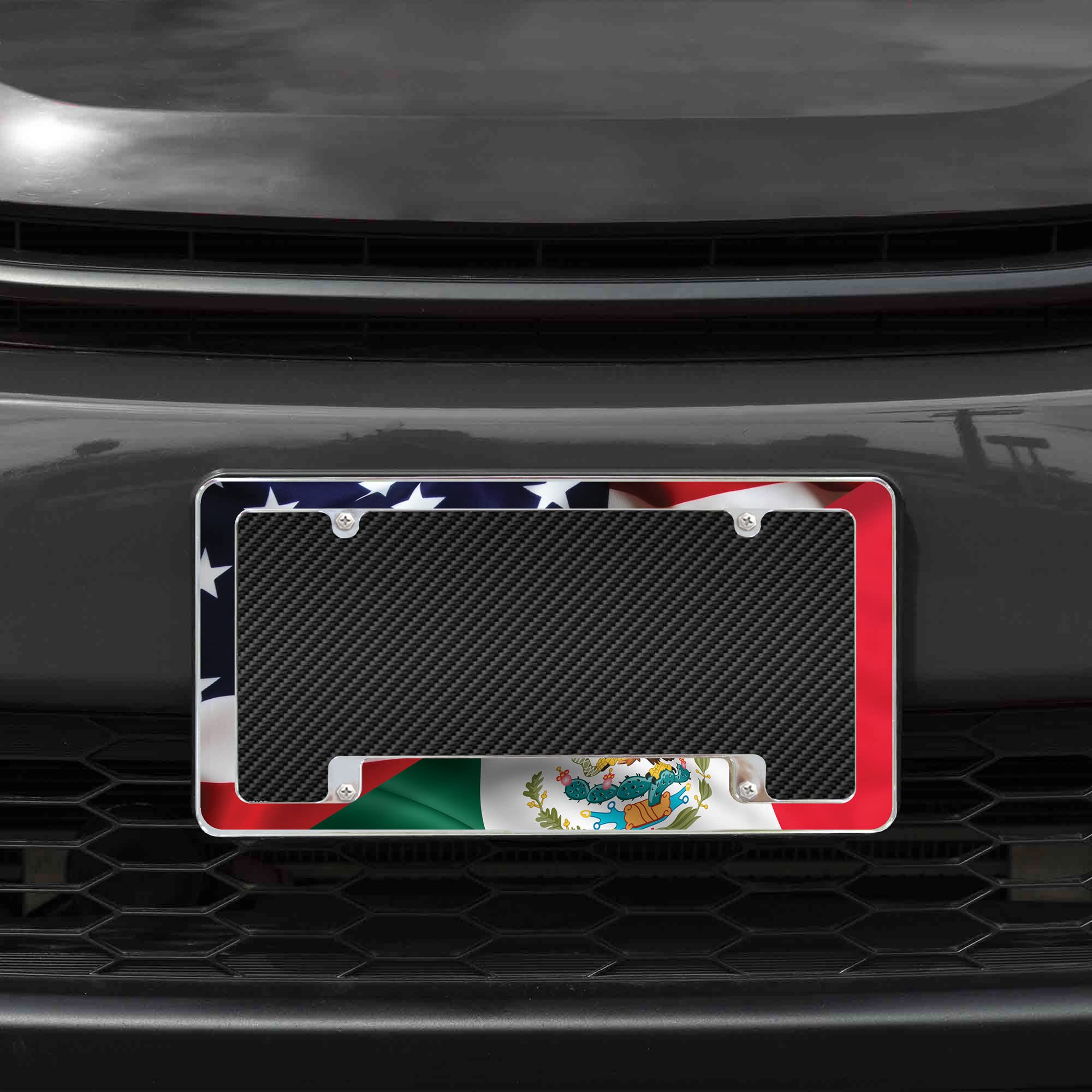 Rico Industries Mexico/USA Flag All Over Automotive License Plate Frame for Car/Truck/SUV (12 x 6)