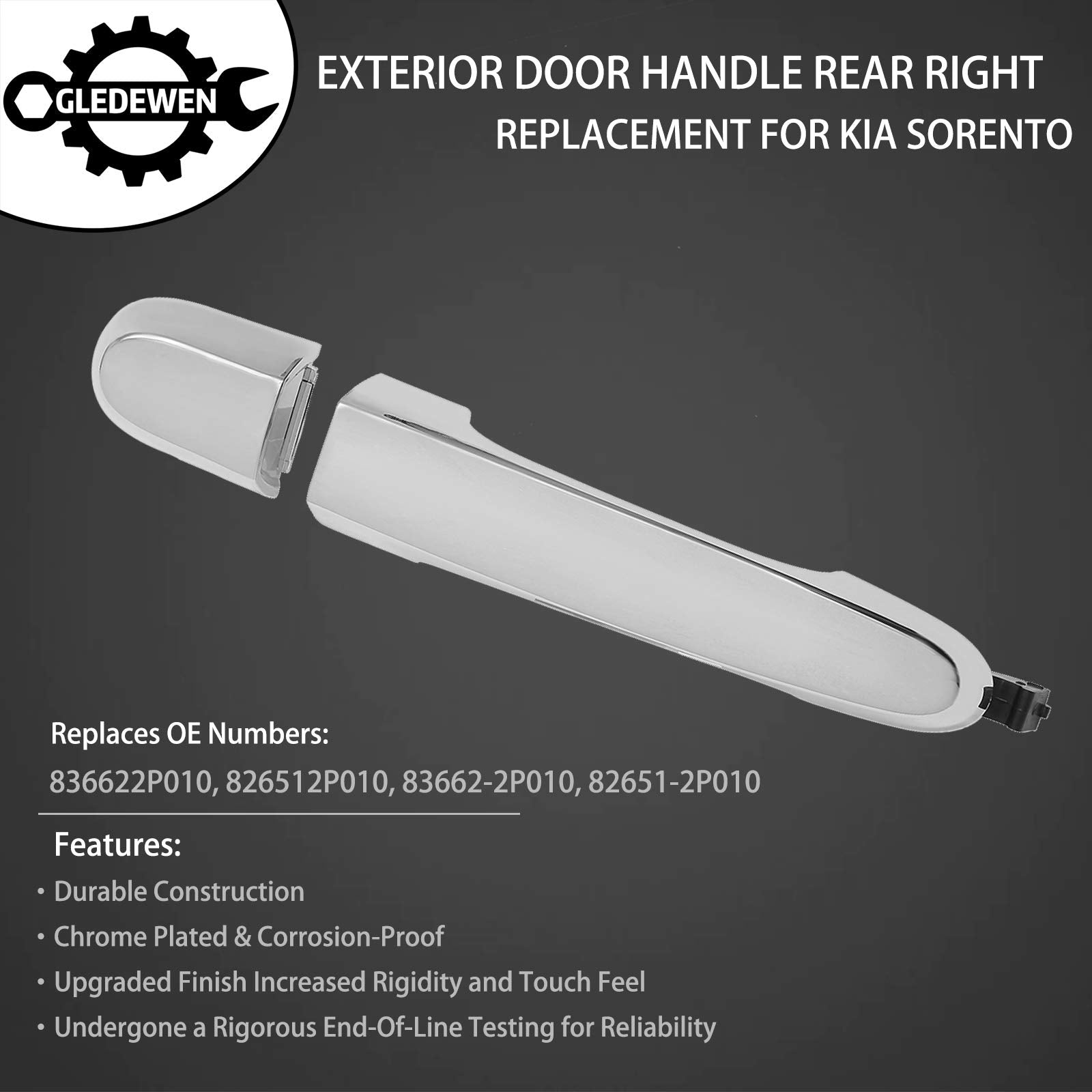 Gledewen Exterior Door Handle Rear Right Passenger Side | Replacement For 2011-2015 Kia Sorento | Replaces# 836622P010, 826512P010