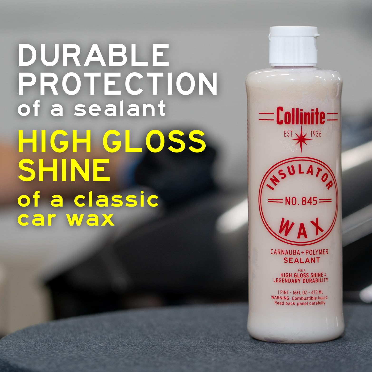 Collinite 845 Insulator Wax - Carnauba & Polymer Sealant, 16 fl oz, High Gloss, Durable Paint Protection, Includes 2 Microfiber Blocks