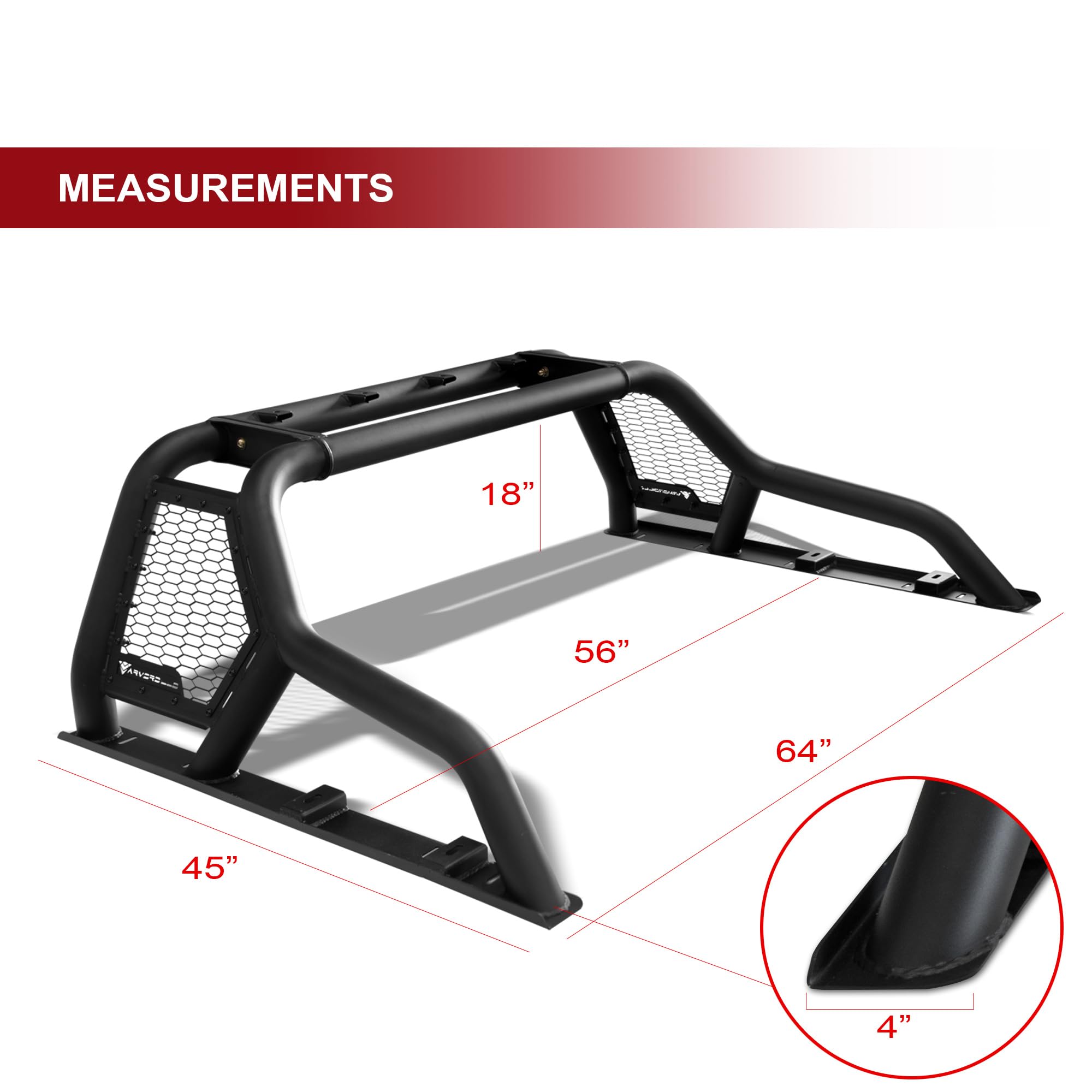ARMORDILLO CR1 Chase Rack for Mid Size Trucks, Alloy Steel, Matte Black, Model 7180345, LED Light Mounts, Compatible 05-24 Tacoma, 15-24