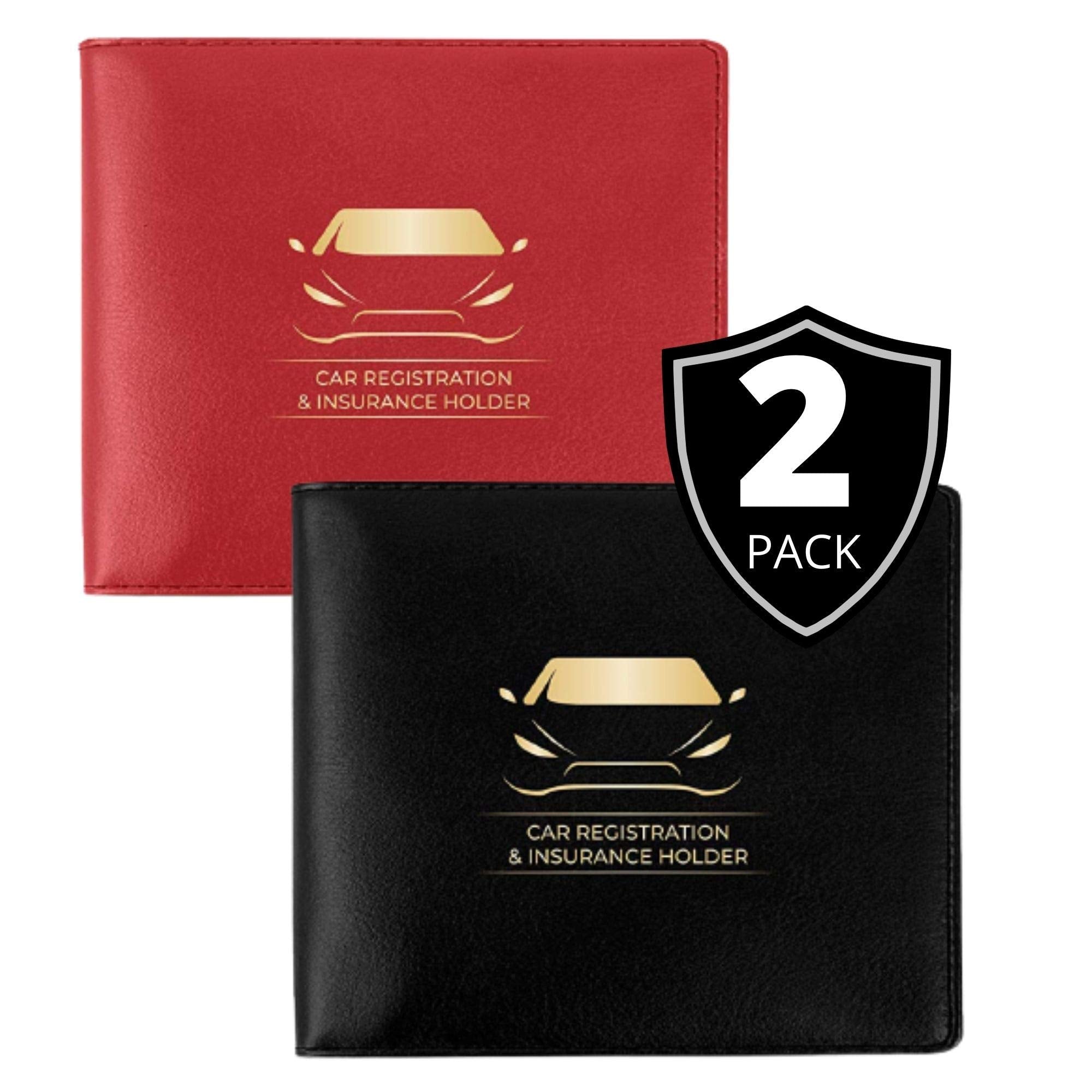 Performore Car Document Holders, Vinyl Wallets with 2 Pockets, 2 Pack - 1 Black & 1 Red