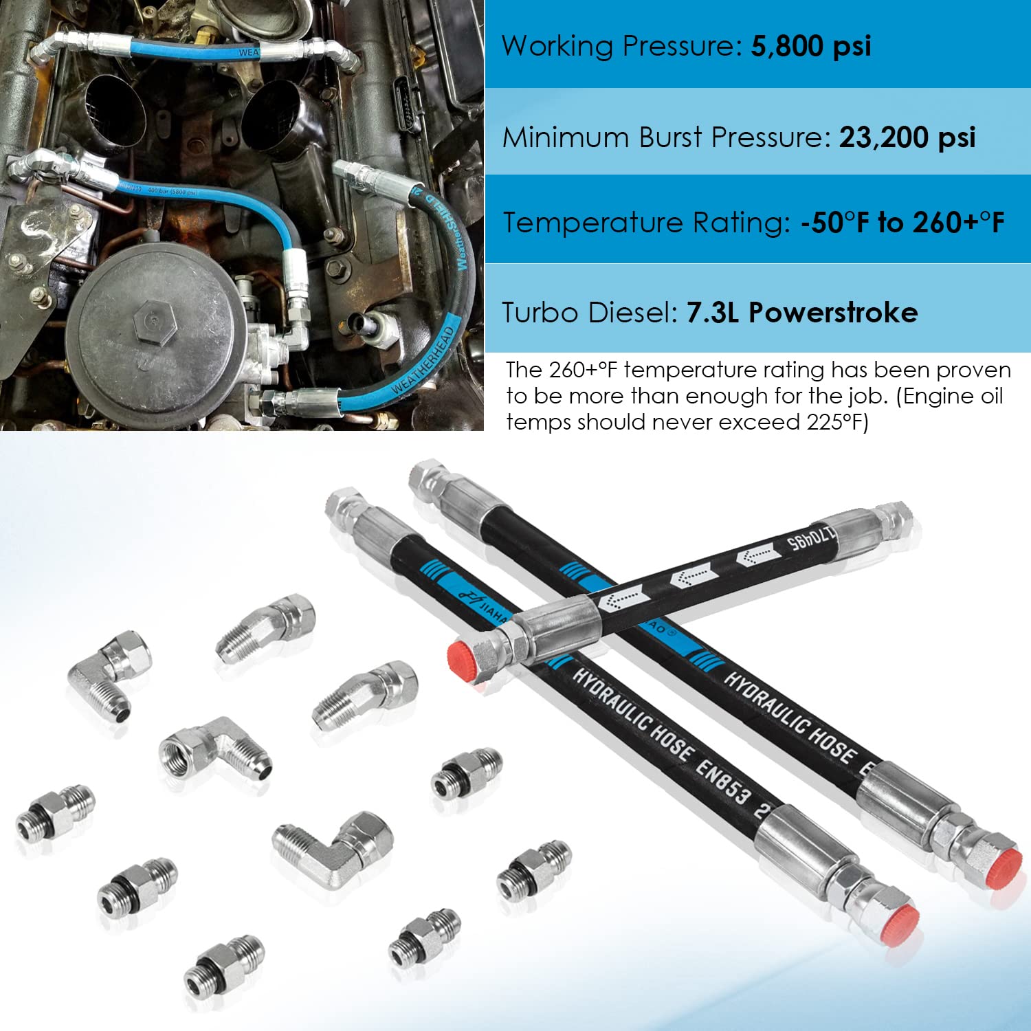 High Pressure Oil Pump Hpop Hoses Lines Kit & Crossover Line Fit For Ford 7.3L Powerstroke 1999 2000 2001 2002 2003
